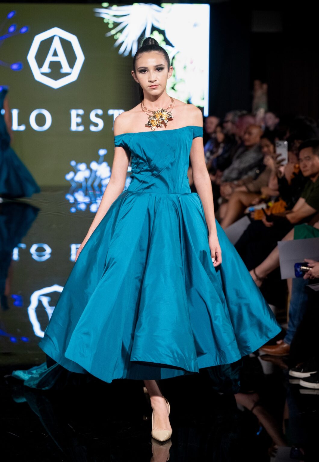 LOS ANGELES, CALIFORNIA - MARCH 13: A model walks the runway at the Angelo Estera show during Los Angeles Fashion Week Powered By Art Hearts Fashion at The Majestic on March 13, 2026 in Los Angeles, California. (Photo by Mark Gunter/Getty Images for Art Hearts Fashion)