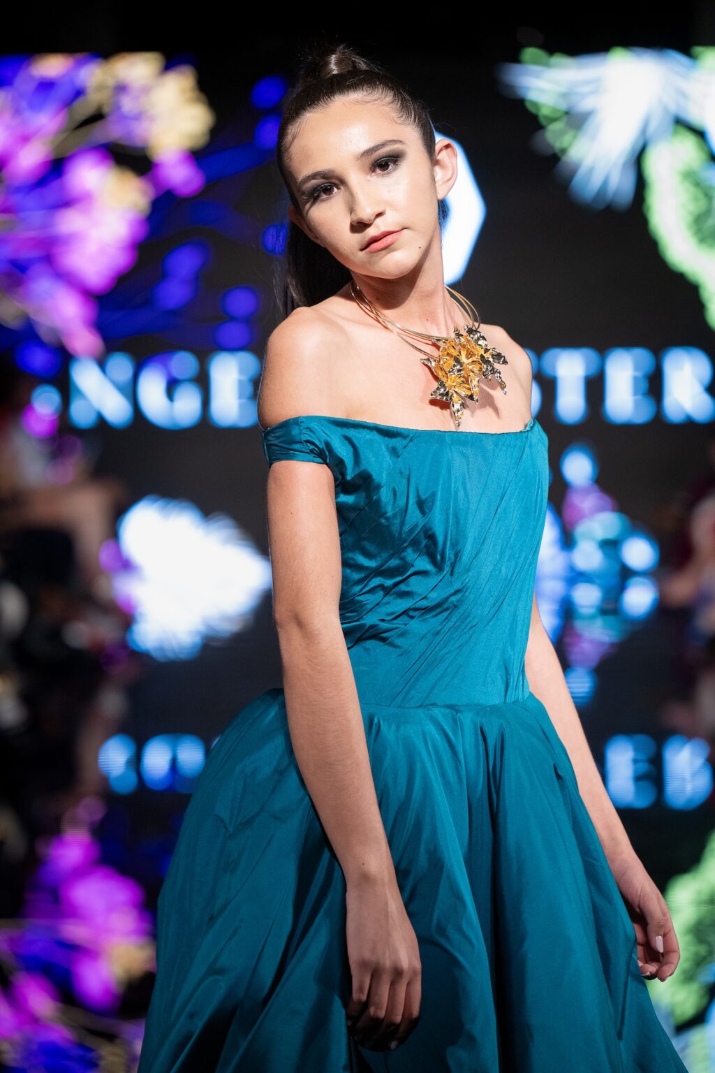 LOS ANGELES, CALIFORNIA - MARCH 13: A model walks the runway at the Angelo Estera show during Los Angeles Fashion Week Powered By Art Hearts Fashion at The Majestic on March 13, 2026 in Los Angeles, California. (Photo by Mark Gunter/Getty Images for Art Hearts Fashion)