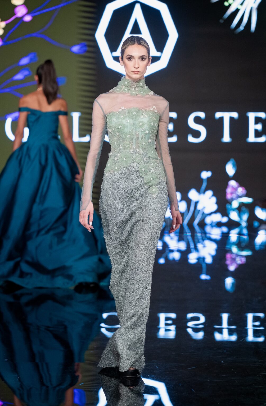 LOS ANGELES, CALIFORNIA - MARCH 13: A model walks the runway at the Angelo Estera show during Los Angeles Fashion Week Powered By Art Hearts Fashion at The Majestic on March 13, 2026 in Los Angeles, California. (Photo by Mark Gunter/Getty Images for Art Hearts Fashion)