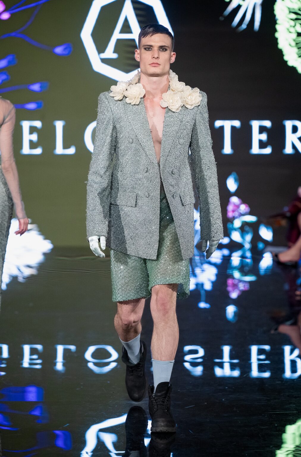 LOS ANGELES, CALIFORNIA - MARCH 13: A model walks the runway at the Angelo Estera show during Los Angeles Fashion Week Powered By Art Hearts Fashion at The Majestic on March 13, 2026 in Los Angeles, California. (Photo by Mark Gunter/Getty Images for Art Hearts Fashion)