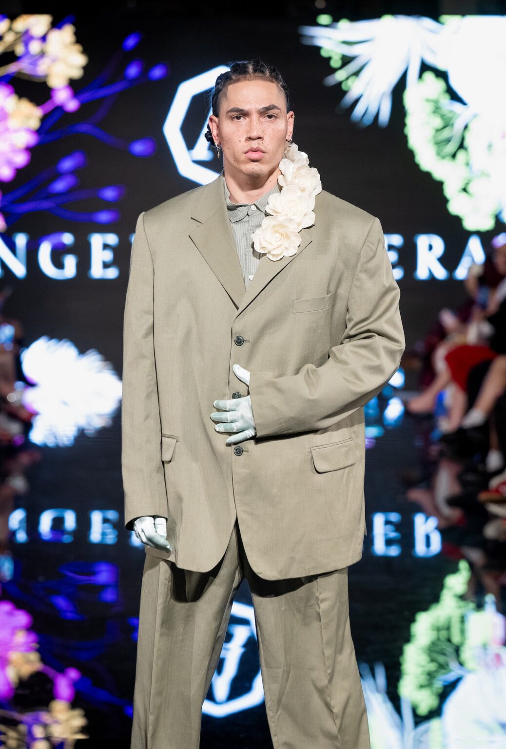 LOS ANGELES, CALIFORNIA - MARCH 13: A model walks the runway at the Angelo Estera show during Los Angeles Fashion Week Powered By Art Hearts Fashion at The Majestic on March 13, 2026 in Los Angeles, California. (Photo by Mark Gunter/Getty Images for Art Hearts Fashion)