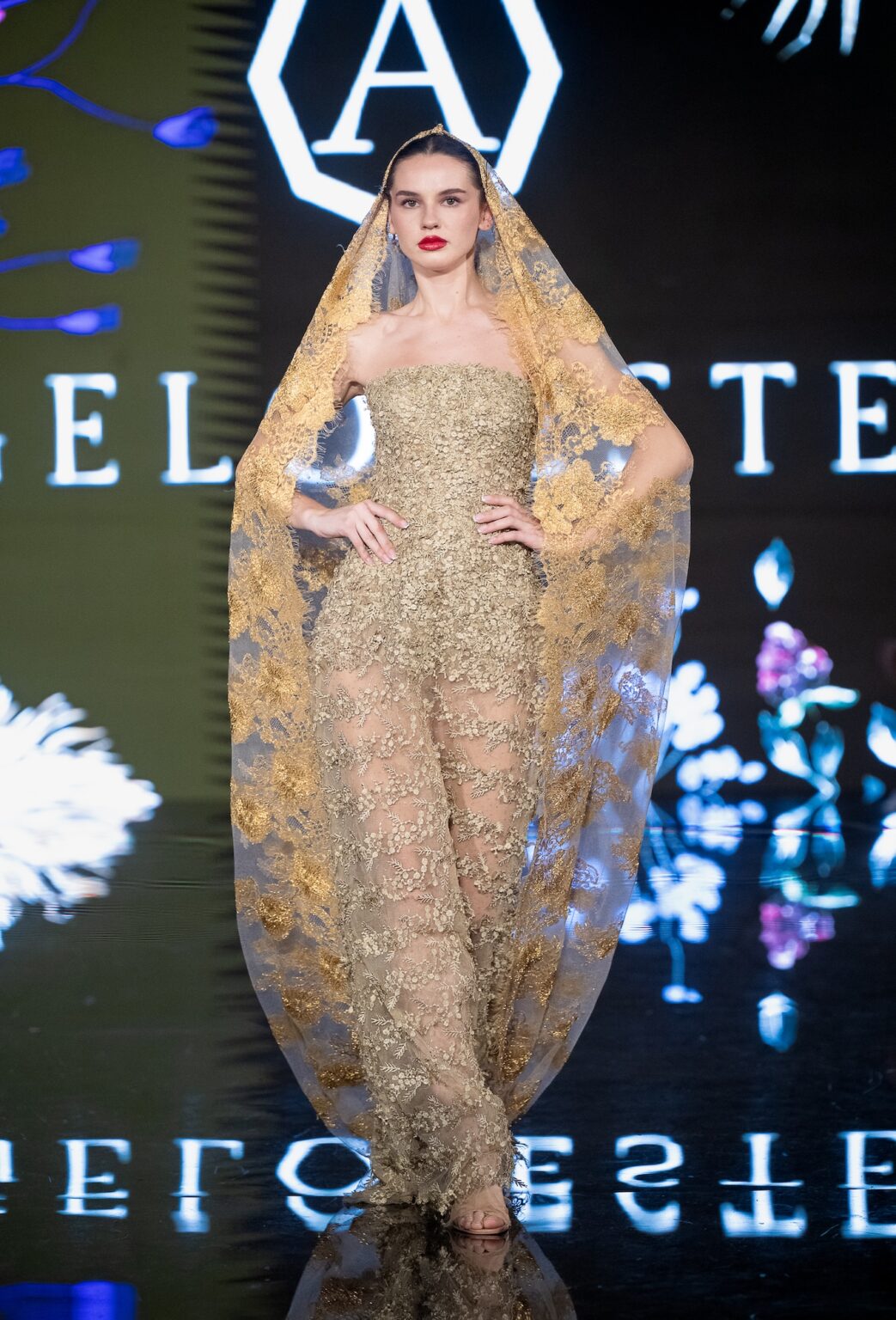 LOS ANGELES, CALIFORNIA - MARCH 13: A model walks the runway at the Angelo Estera show during Los Angeles Fashion Week Powered By Art Hearts Fashion at The Majestic on March 13, 2026 in Los Angeles, California. (Photo by Mark Gunter/Getty Images for Art Hearts Fashion)