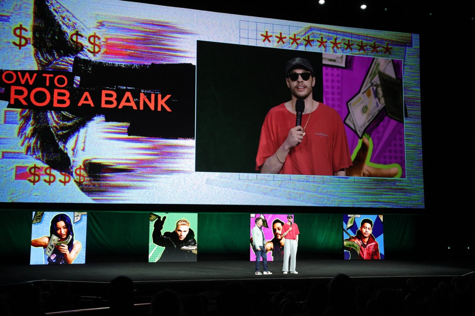 LAS VEGAS, NEVADA - APRIL 15: David Leitch (L) and Pete Davidson from "How to Rob a Bank" at the Amazon MGM Studios' CinemaCon 2026 Presentation at The Colosseum at Caesars Palace on April 15, 2026 in Las Vegas, Nevada. (Photo by Stewart Cook/Amazon MGM Studios via Getty Images)