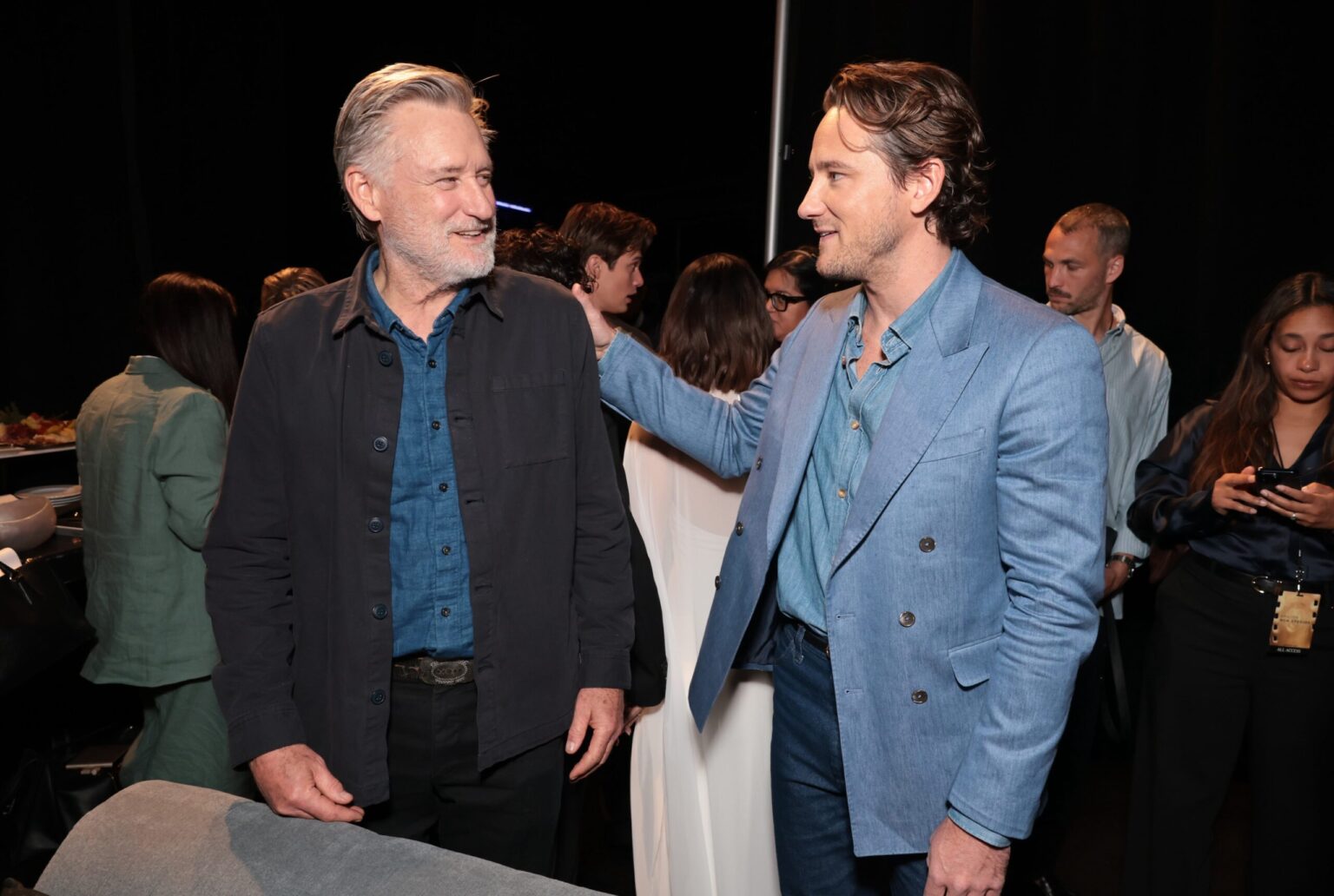 LAS VEGAS, NEVADA - APRIL 15: Bill Pullman (L) and Lewis Pullman from "Spaceballs: The New One" at the Amazon MGM Studios' CinemaCon 2026 Presentation at The Colosseum at Caesars Palace on April 15, 2026 in Las Vegas, Nevada. (Photo by Eric Charbonneau/Amazon MGM Studios via Getty Images)