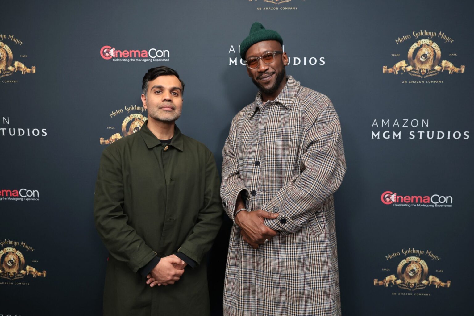 LAS VEGAS, NEVADA - APRIL 15: Bassam Tariq (L) and Mahershala Ali from "Your Mother Your Mother Your Mother" at the Amazon MGM Studios' CinemaCon 2026 Presentation at The Colosseum at Caesars Palace on April 15, 2026 in Las Vegas, Nevada. (Photo by Eric Charbonneau/Amazon MGM Studios via Getty Images)