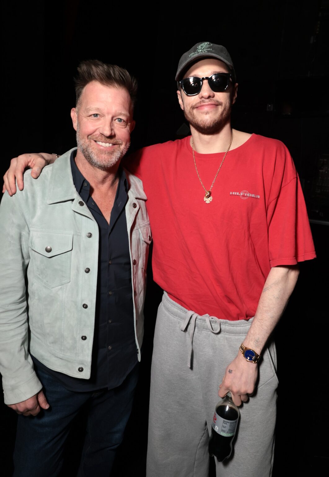LAS VEGAS, NEVADA - APRIL 15: David Leitch (L) and Pete Davidson from "How to Rob a Bank" at the Amazon MGM Studios' CinemaCon 2026 Presentation at The Colosseum at Caesars Palace on April 15, 2026 in Las Vegas, Nevada. (Photo by Eric Charbonneau/Amazon MGM Studios via Getty Images)