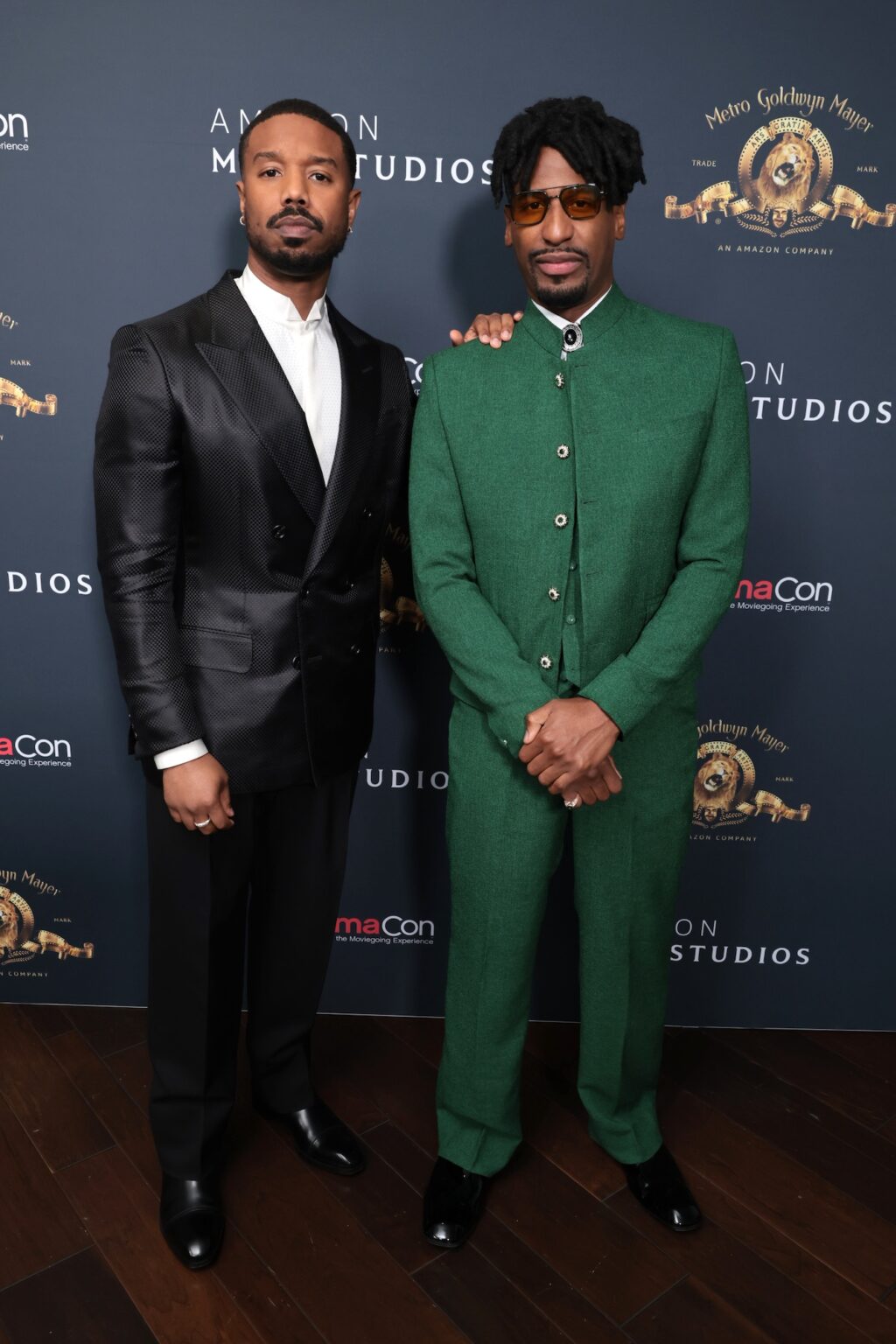LAS VEGAS, NEVADA - APRIL 15: Michael B. Jordan (L) and Jon Batiste from "The Thomas Crown Affair" at the Amazon MGM Studios' CinemaCon 2026 Presentation at The Colosseum at Caesars Palace on April 15, 2026 in Las Vegas, Nevada. (Photo by Eric Charbonneau/Amazon MGM Studios via Getty Images)