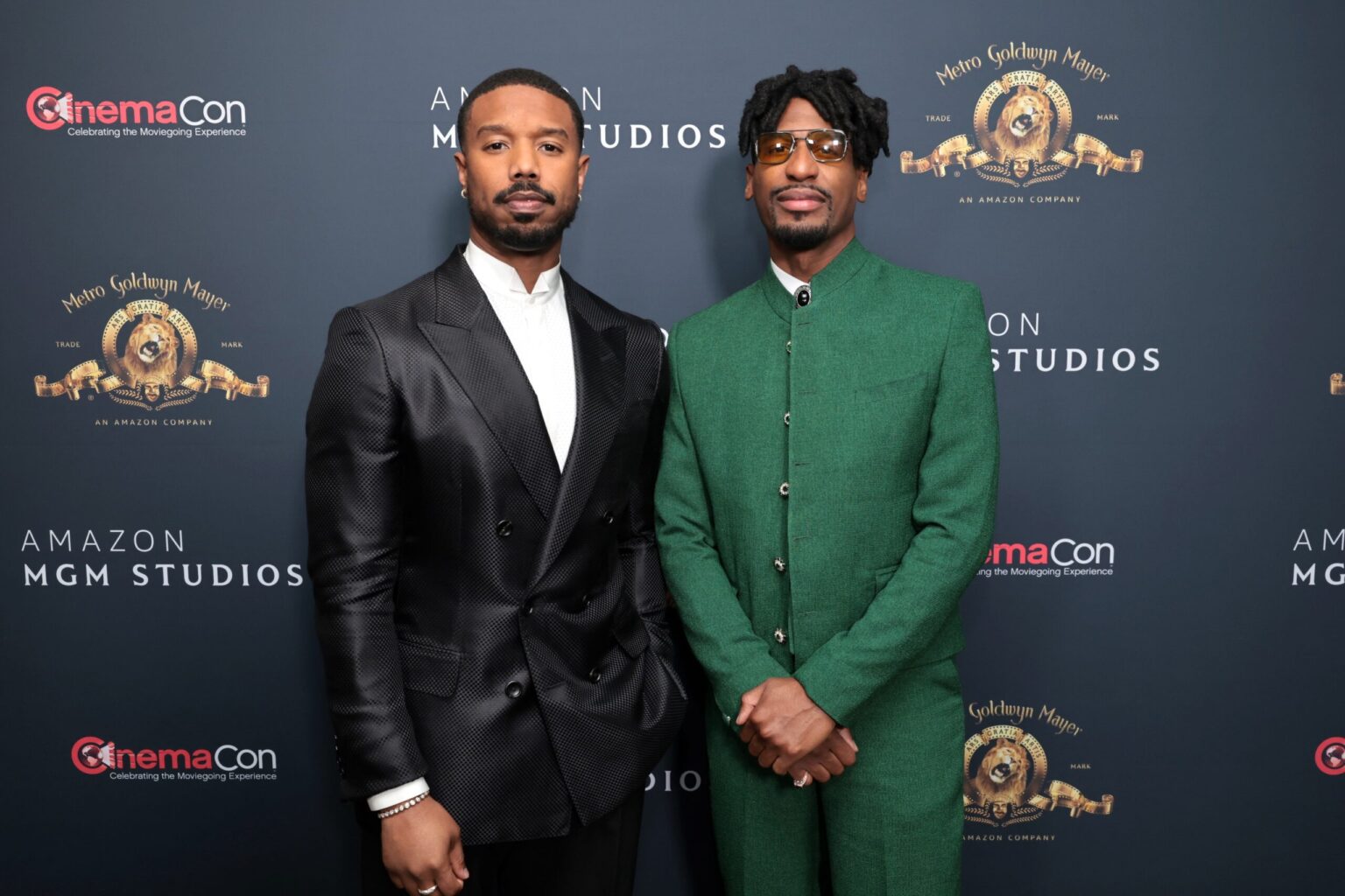 LAS VEGAS, NEVADA - APRIL 15: Michael B. Jordan (L) and Jon Batiste from "The Thomas Crown Affair" at the Amazon MGM Studios' CinemaCon 2026 Presentation at The Colosseum at Caesars Palace on April 15, 2026 in Las Vegas, Nevada. (Photo by Eric Charbonneau/Amazon MGM Studios via Getty Images)