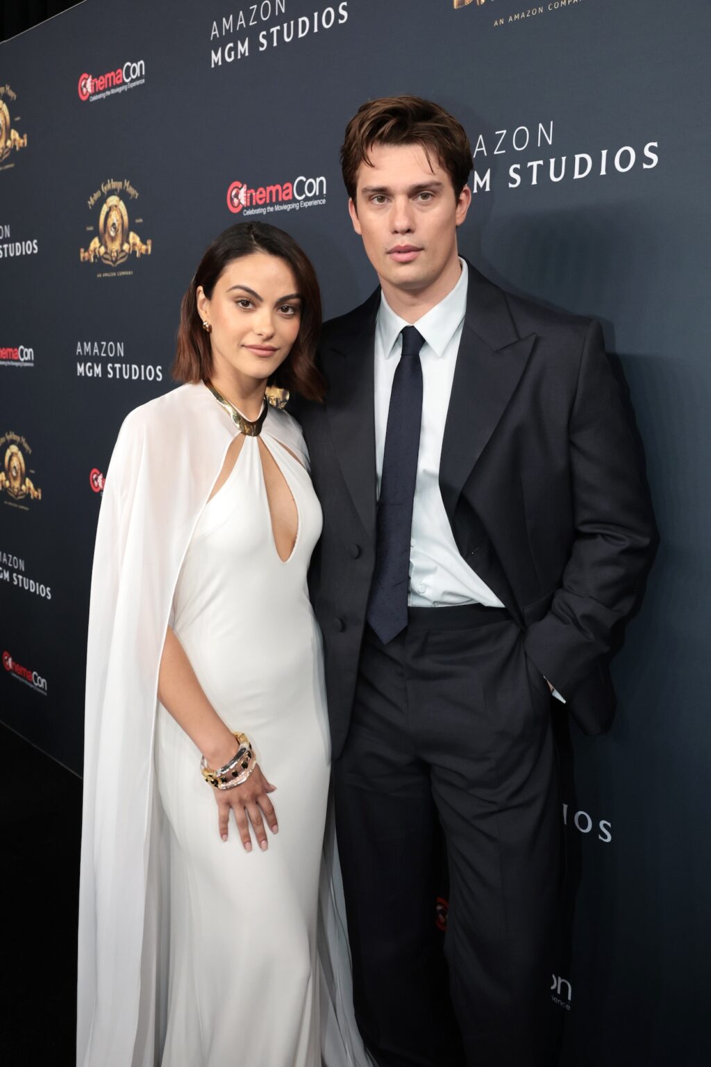 LAS VEGAS, NEVADA - APRIL 15: Camila Mendes (L) and Nicholas Galitzine from "Masters of the Universe" at the Amazon MGM Studios' CinemaCon 2026 Presentation at The Colosseum at Caesars Palace on April 15, 2026 in Las Vegas, Nevada. (Photo by Eric Charbonneau/Amazon MGM Studios via Getty Images)