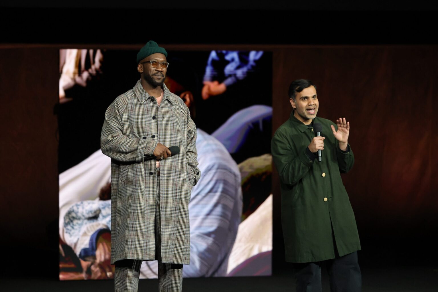 LAS VEGAS, NEVADA - APRIL 15: Mahershala Ali (L) and Bassam Tariq from "Your Mother Your Mother Your Mother" at the Amazon MGM Studios' CinemaCon 2026 Presentation at The Colosseum at Caesars Palace on April 15, 2026 in Las Vegas, Nevada. (Photo by Stewart Cook/Amazon MGM Studios via Getty Images)