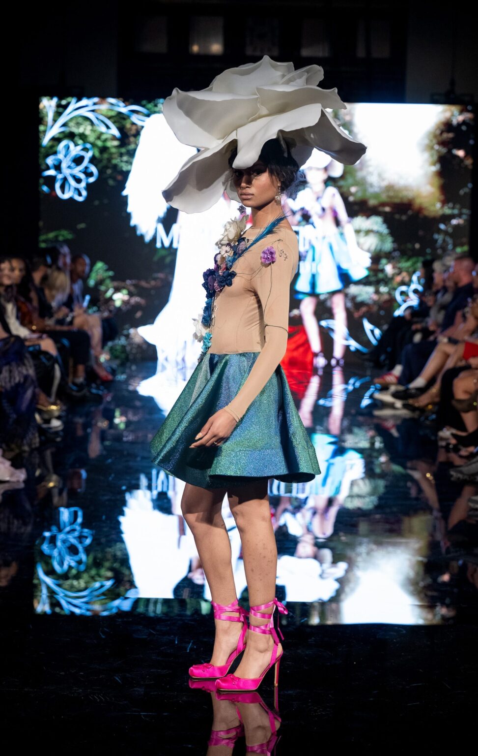 LOS ANGELES, CALIFORNIA - MARCH 13: A model walks the runway at the Marina Safina show during Los Angeles Fashion Week Powered By Art Hearts Fashion at The Majestic on March 13, 2026 in Los Angeles, California. (Photo by Mark Gunter/Getty Images for Art Hearts Fashion)