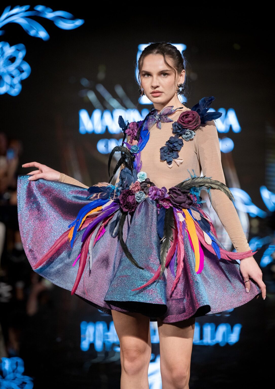 LOS ANGELES, CALIFORNIA - MARCH 13: A model walks the runway at the Marina Safina show during Los Angeles Fashion Week Powered By Art Hearts Fashion at The Majestic on March 13, 2026 in Los Angeles, California. (Photo by Mark Gunter/Getty Images for Art Hearts Fashion)