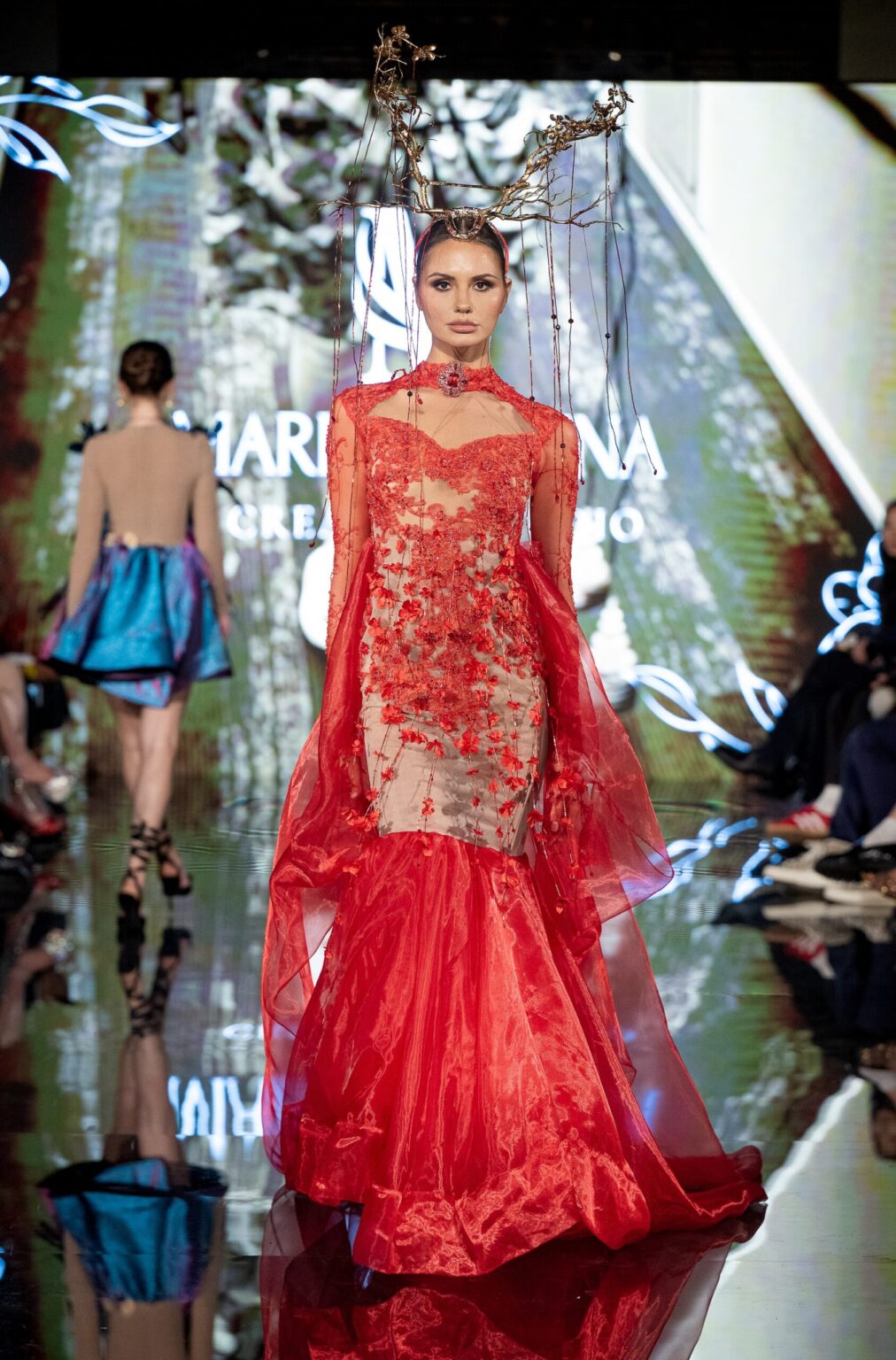 LOS ANGELES, CALIFORNIA - MARCH 13: A model walks the runway at the Marina Safina show during Los Angeles Fashion Week Powered By Art Hearts Fashion at The Majestic on March 13, 2026 in Los Angeles, California. (Photo by Mark Gunter/Getty Images for Art Hearts Fashion)