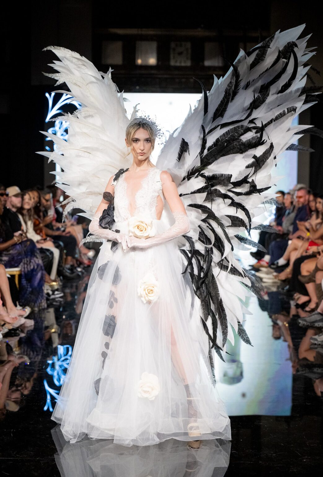LOS ANGELES, CALIFORNIA - MARCH 13: A model walks the runway at the Marina Safina show during Los Angeles Fashion Week Powered By Art Hearts Fashion at The Majestic on March 13, 2026 in Los Angeles, California. (Photo by Mark Gunter/Getty Images for Art Hearts Fashion)