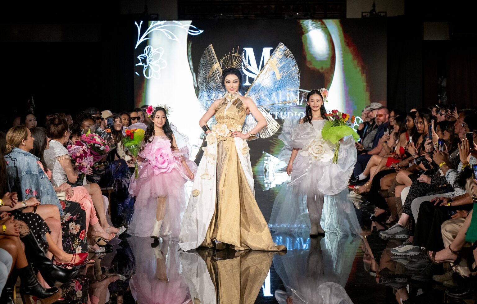 LOS ANGELES, CALIFORNIA - MARCH 13: Models walk the runway at the Marina Safina show during Los Angeles Fashion Week Powered By Art Hearts Fashion at The Majestic on March 13, 2026 in Los Angeles, California. (Photo by Mark Gunter/Getty Images for Art Hearts Fashion)