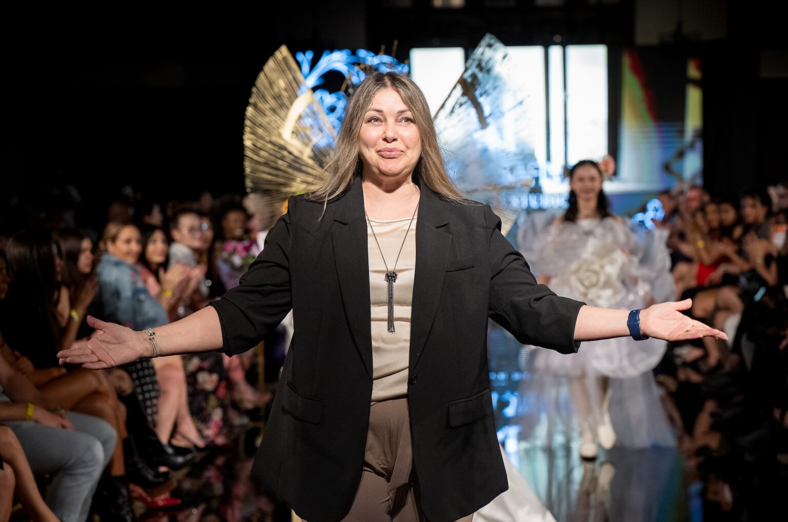 LOS ANGELES, CALIFORNIA - MARCH 13: Designer Marina Safina walks the runway at the Marina Safinashow during Los Angeles Fashion Week Powered By Art Hearts Fashion at The Majestic on March 13, 2026 in Los Angeles, California. (Photo by Mark Gunter/Getty Images for Art Hearts Fashion)