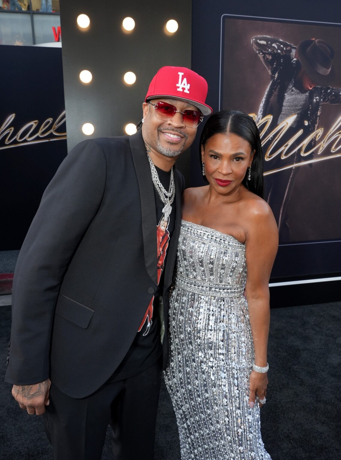 LOS ANGELES, CALIFORNIA - APRIL 20: (L-R) Allen Iverson and Nia Long attend Lionsgate's "Michael" Los Angeles premiere at Dolby Theatre on April 20, 2026 in Los Angeles, California. (Photo by Gonzalo Marroquin/Getty Images for Lionsgate)