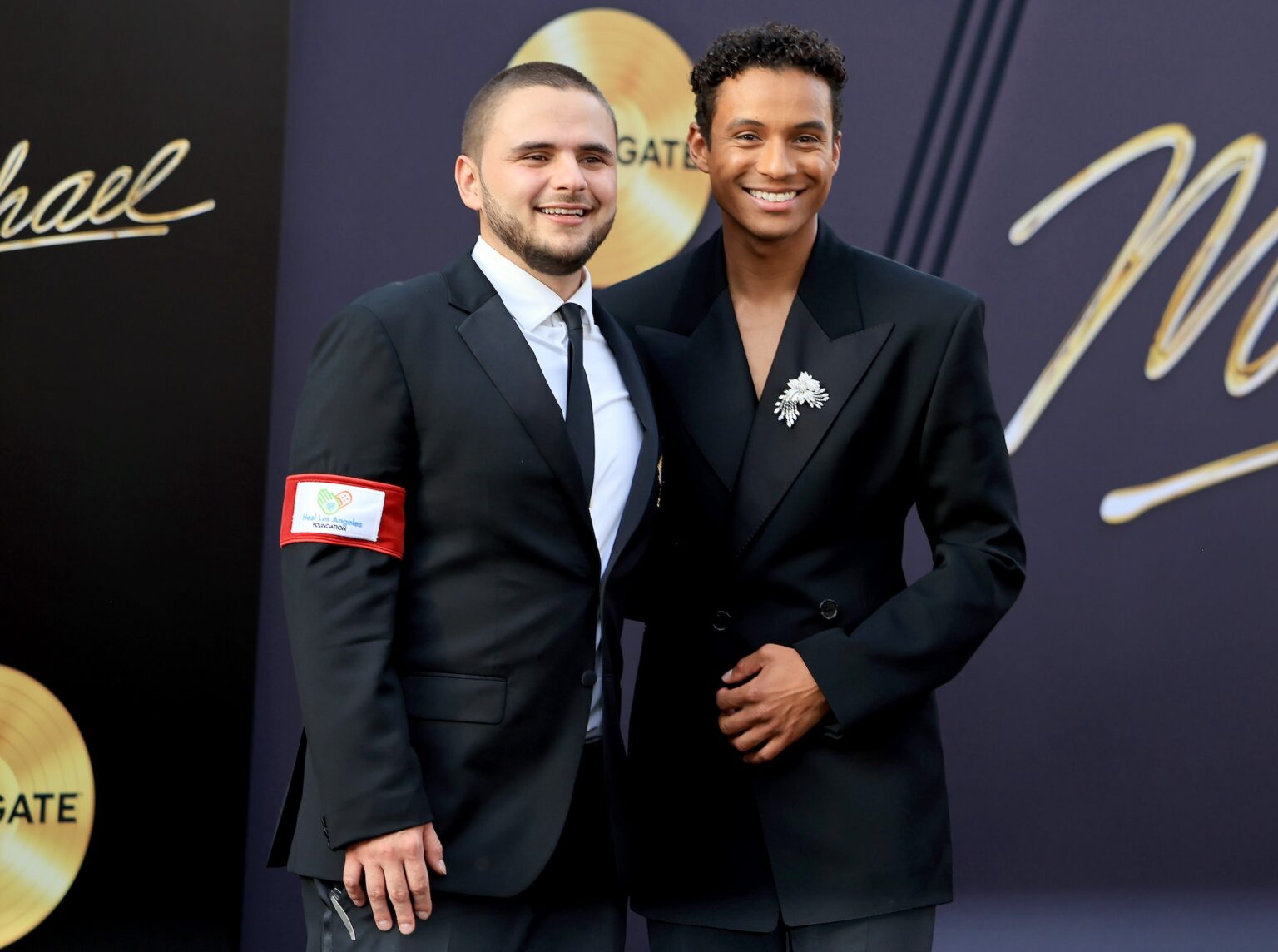 LOS ANGELES, CALIFORNIA - APRIL 20: (L-R) Prince Jackson and Jaafar Jackson attend Lionsgate's "Michael" Los Angeles premiere at Dolby Theatre on April 20, 2026 in Los Angeles, California. (Photo by Savion Washington/Getty Images for Lionsgate)