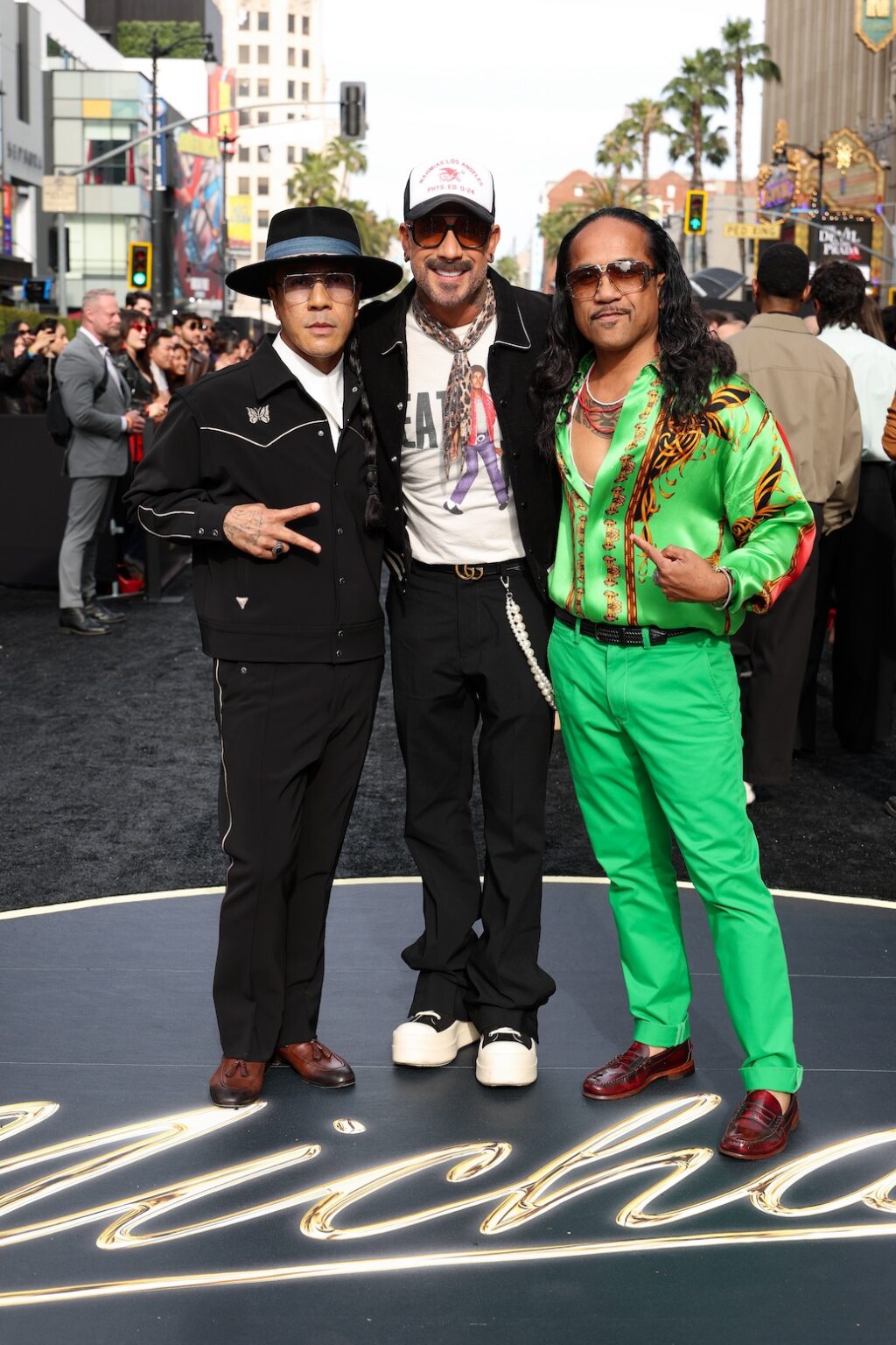 LOS ANGELES, CALIFORNIA - APRIL 20: (L-R) Rich Talauega, AJ McLean, and Tone Talauega attend Lionsgate's "Michael" Los Angeles premiere at Dolby Theatre on April 20, 2026 in Los Angeles, California. (Photo by Kevin Mazur/Getty Images for Lionsgate)