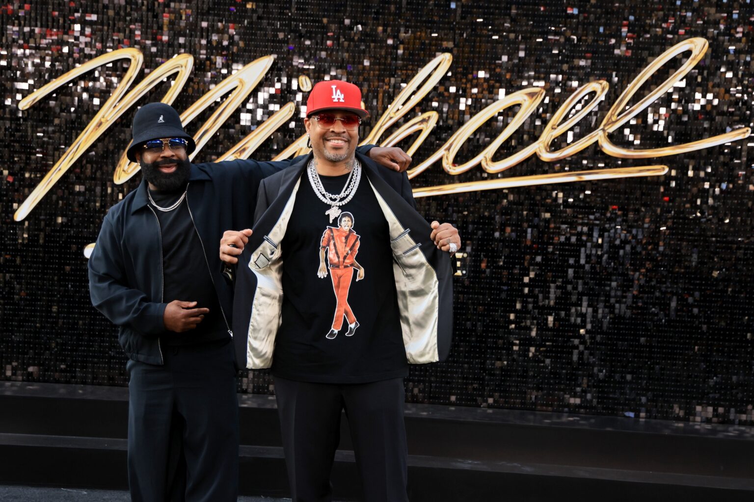 LOS ANGELES, CALIFORNIA - APRIL 20: Allen Iverson (R) attends Lionsgate's "Michael" Los Angeles premiere at Dolby Theatre on April 20, 2026 in Los Angeles, California. (Photo by Savion Washington/Getty Images for Lionsgate)