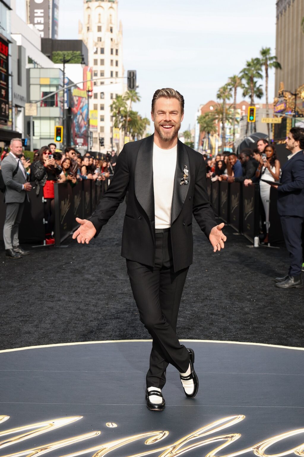 LOS ANGELES, CALIFORNIA - APRIL 20: Derek Hough attends Lionsgate's "Michael" Los Angeles premiere at Dolby Theatre on April 20, 2026 in Los Angeles, California. (Photo by Kevin Mazur/Getty Images for Lionsgate)