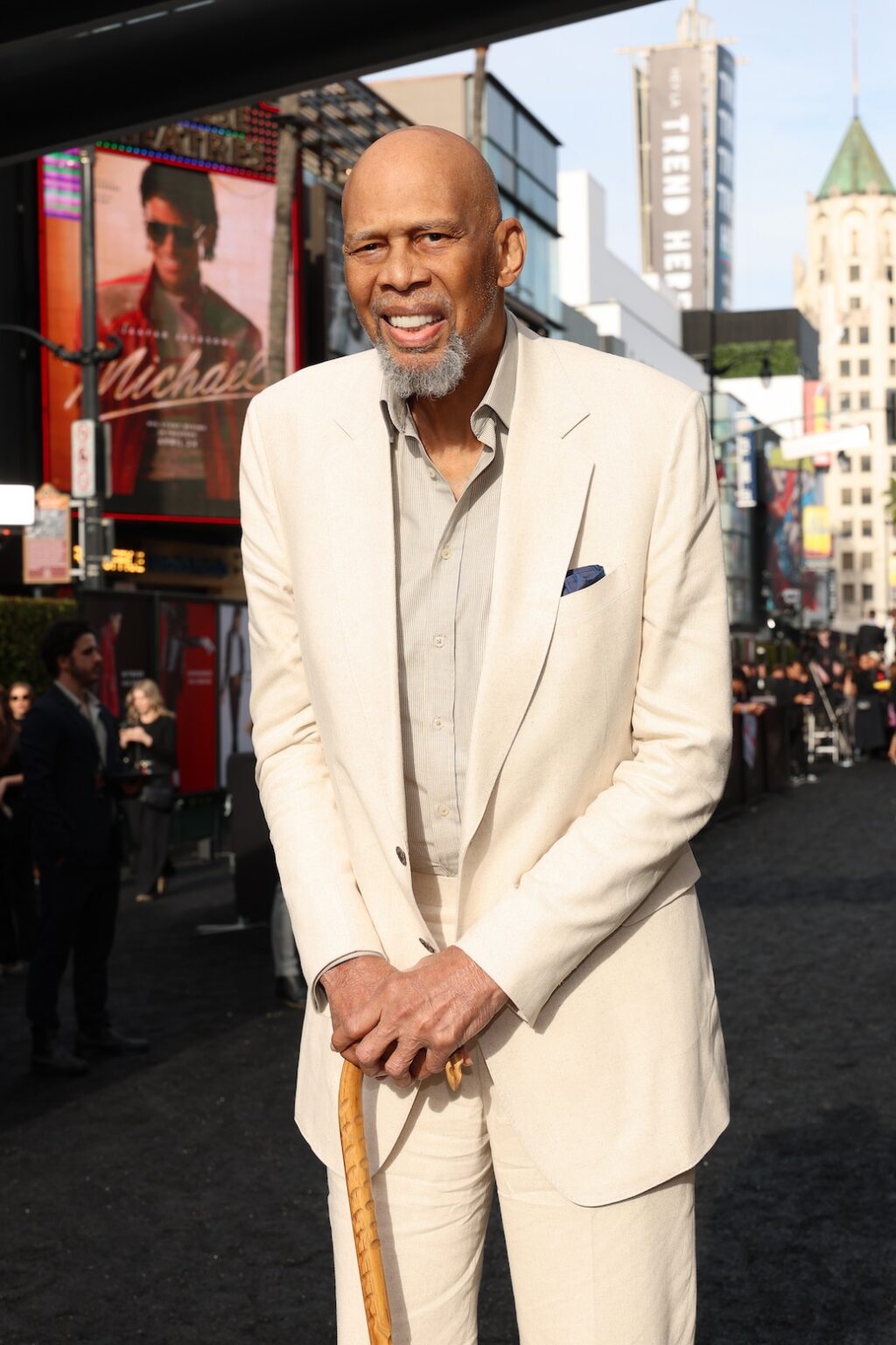 LOS ANGELES, CALIFORNIA - APRIL 20: Kareem Abdul-Jabbar attends Lionsgate's "Michael" Los Angeles premiere at Dolby Theatre on April 20, 2026 in Los Angeles, California. (Photo by Kevin Mazur/Getty Images for Lionsgate)