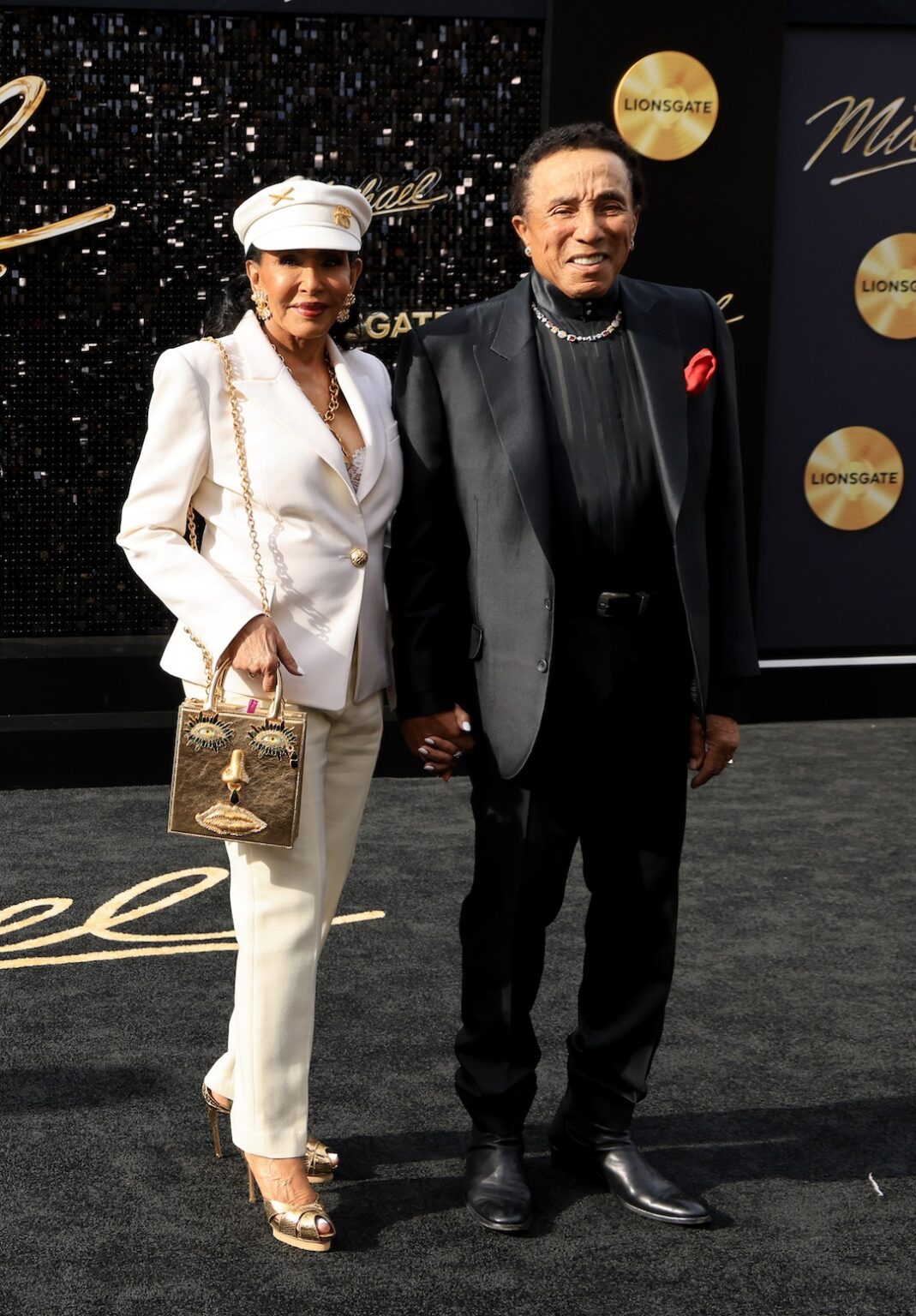 LOS ANGELES, CALIFORNIA - APRIL 20: (L-R) Frances Gladney and Smokey Robinson attend Lionsgate's "Michael" Los Angeles premiere at Dolby Theatre on April 20, 2026 in Los Angeles, California. (Photo by Savion Washington/Getty Images for Lionsgate)