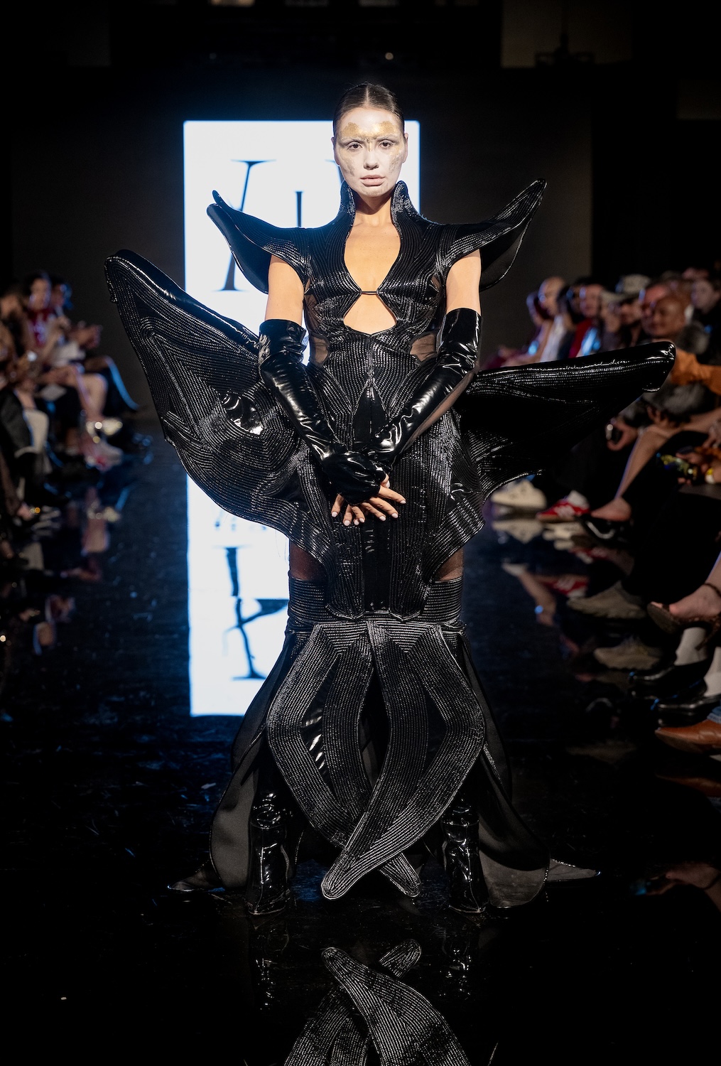 LOS ANGELES, CALIFORNIA - MARCH 13: A model walks the runway at the Morfium Fashion show during Los Angeles Fashion Week Powered By Art Hearts Fashion at The Majestic on March 13, 2026 in Los Angeles, California. (Photo by Mark Gunter/Getty Images for Art Hearts Fashion)