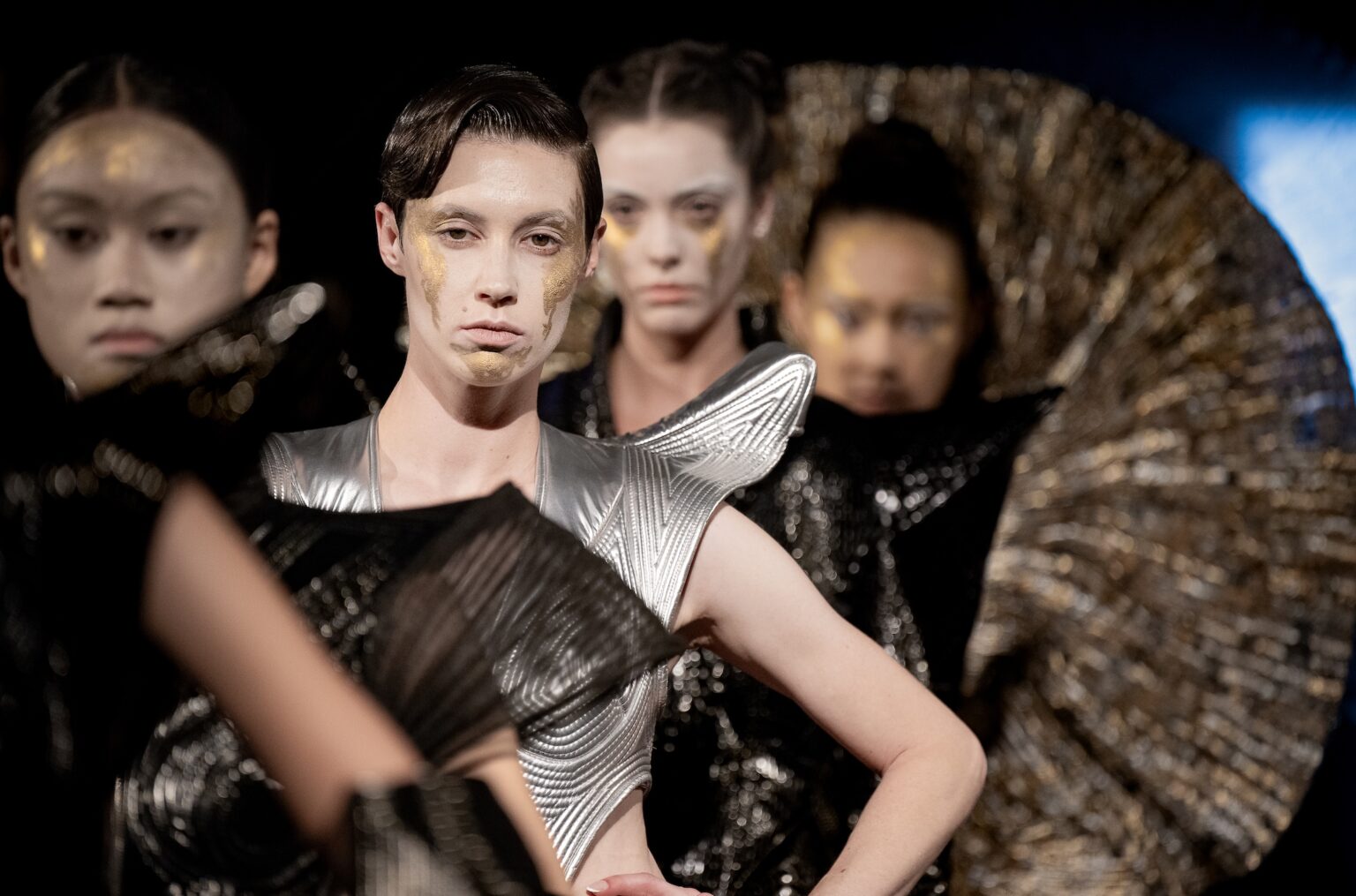 LOS ANGELES, CALIFORNIA - MARCH 13: Models walk the runway at the Morfium Fashion show during Los Angeles Fashion Week Powered By Art Hearts Fashion at The Majestic on March 13, 2026 in Los Angeles, California. (Photo by Mark Gunter/Getty Images for Art Hearts Fashion)