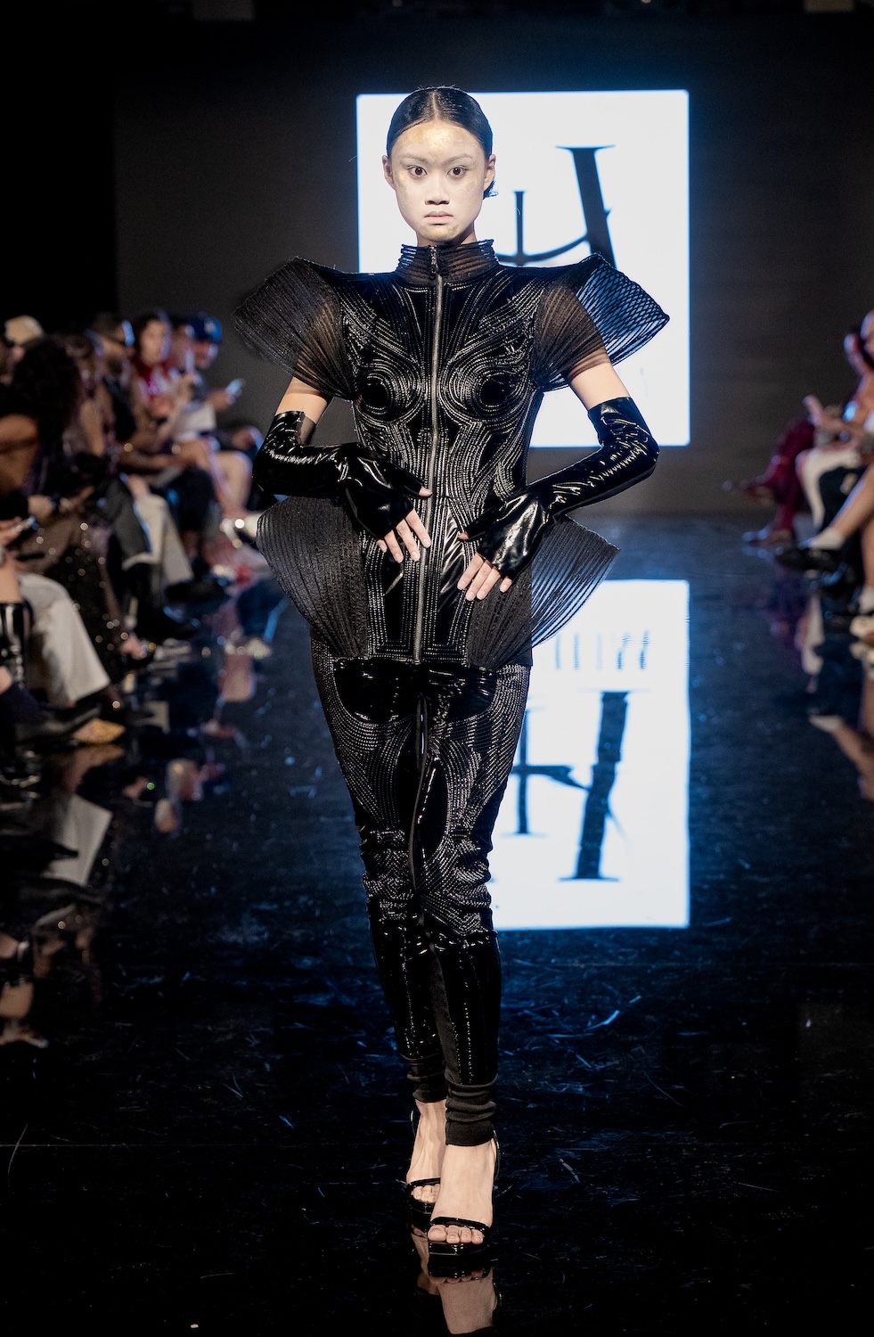 LOS ANGELES, CALIFORNIA - MARCH 13: A model walks the runway at the Morfium Fashion show during Los Angeles Fashion Week Powered By Art Hearts Fashion at The Majestic on March 13, 2026 in Los Angeles, California. (Photo by Mark Gunter/Getty Images for Art Hearts Fashion)
