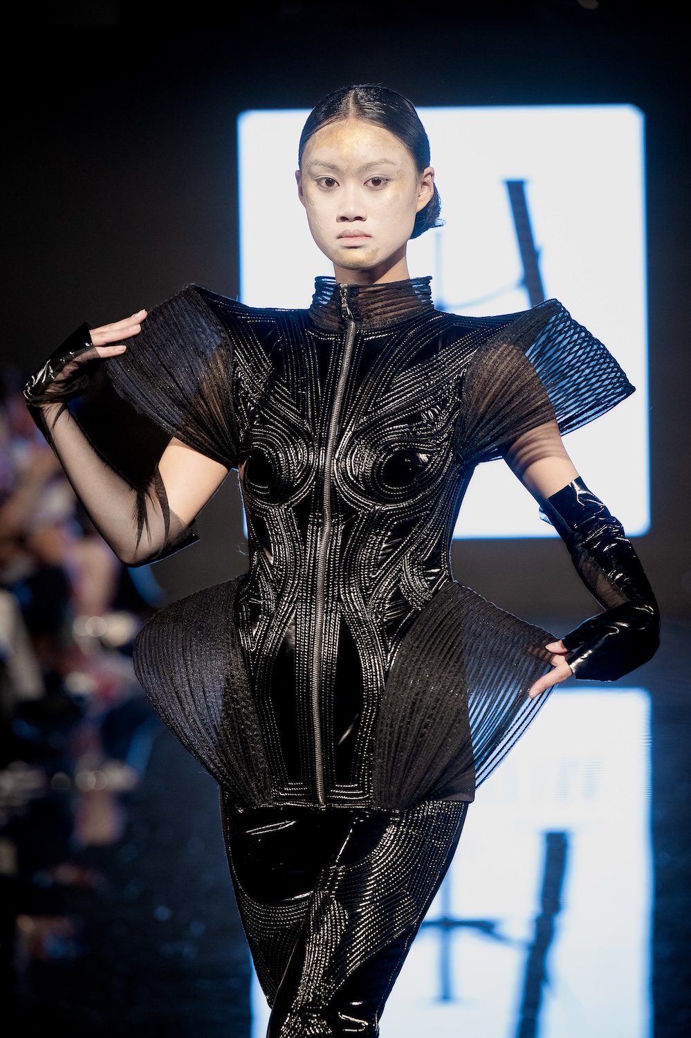 LOS ANGELES, CALIFORNIA - MARCH 13: A model walks the runway at the Morfium Fashion show during Los Angeles Fashion Week Powered By Art Hearts Fashion at The Majestic on March 13, 2026 in Los Angeles, California. (Photo by Mark Gunter/Getty Images for Art Hearts Fashion)