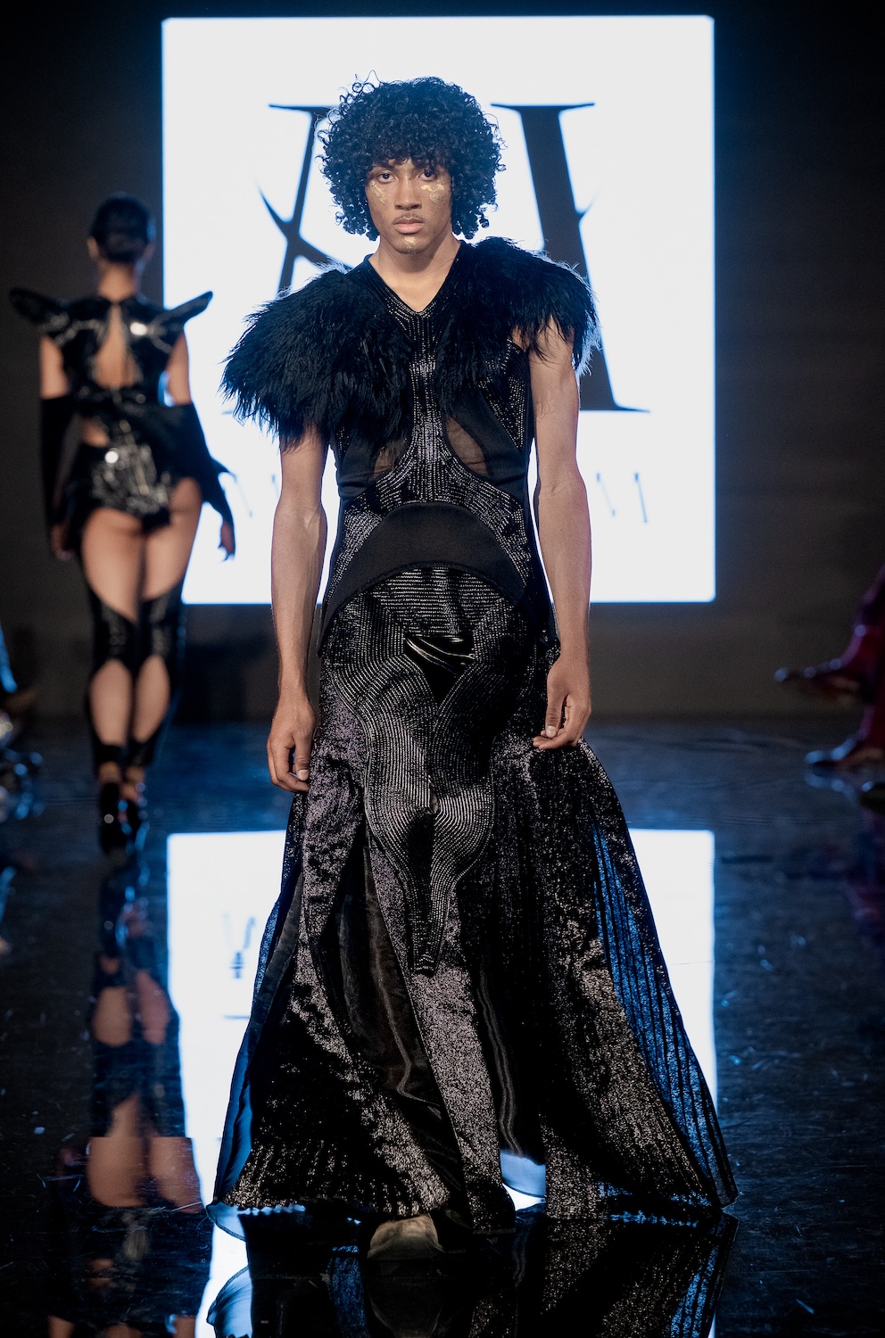 LOS ANGELES, CALIFORNIA - MARCH 13: A model walks the runway at the Morfium Fashion show during Los Angeles Fashion Week Powered By Art Hearts Fashion at The Majestic on March 13, 2026 in Los Angeles, California. (Photo by Mark Gunter/Getty Images for Art Hearts Fashion)