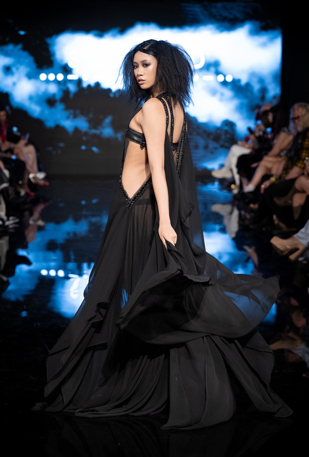 LOS ANGELES, CALIFORNIA - MARCH 13: A model walks the runway at the Scathed Fashion show during Los Angeles Fashion Week Powered By Art Hearts Fashion at The Majestic on March 13, 2026 in Los Angeles, California. (Photo by Mark Gunter/Getty Images for Art Hearts Fashion)