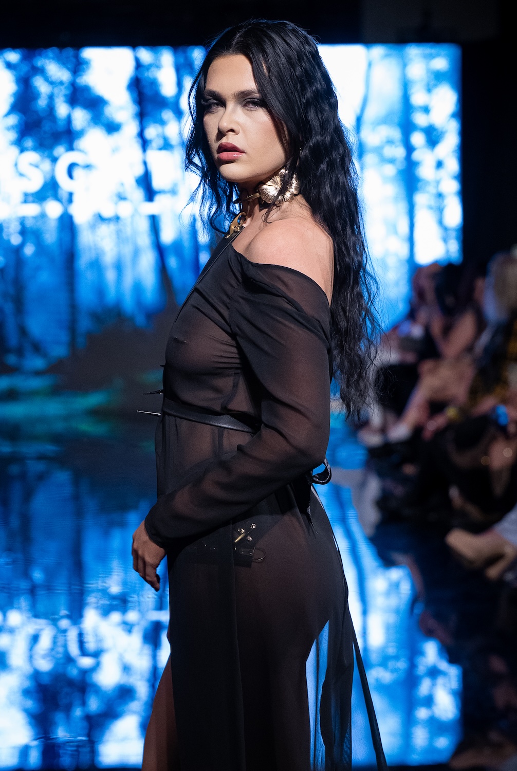 LOS ANGELES, CALIFORNIA - MARCH 13: A model walks the runway at the Scathed Fashion show during Los Angeles Fashion Week Powered By Art Hearts Fashion at The Majestic on March 13, 2026 in Los Angeles, California. (Photo by Mark Gunter/Getty Images for Art Hearts Fashion)