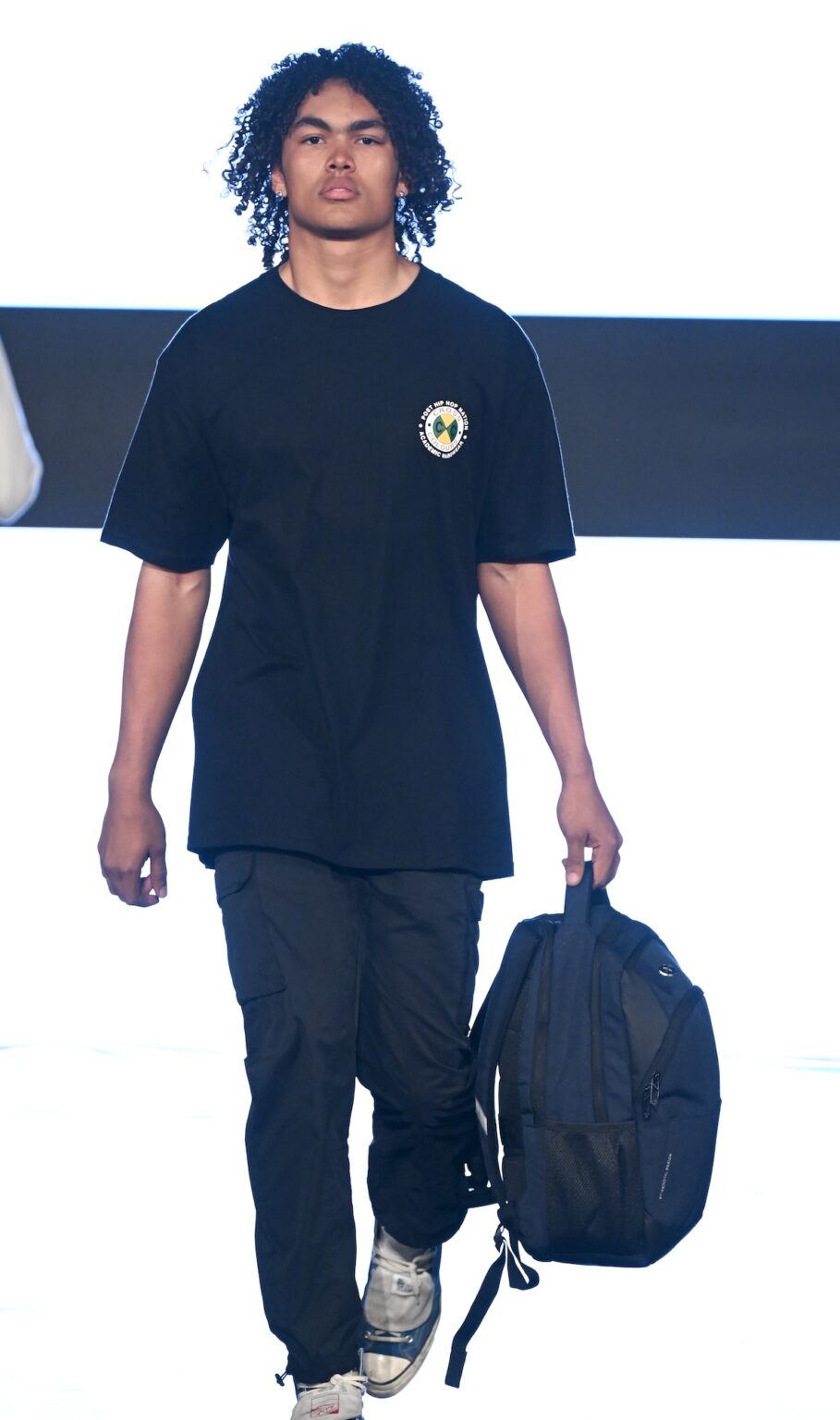 LOS ANGELES, CALIFORNIA - MARCH 13: A model walks the runway at the Swiss Digital Design show during Los Angeles Fashion Week Powered By Art Hearts Fashion at The Majestic on March 13, 2026 in Los Angeles, California. (Photo by Mark Gunter/Getty Images for Art Hearts Fashion)