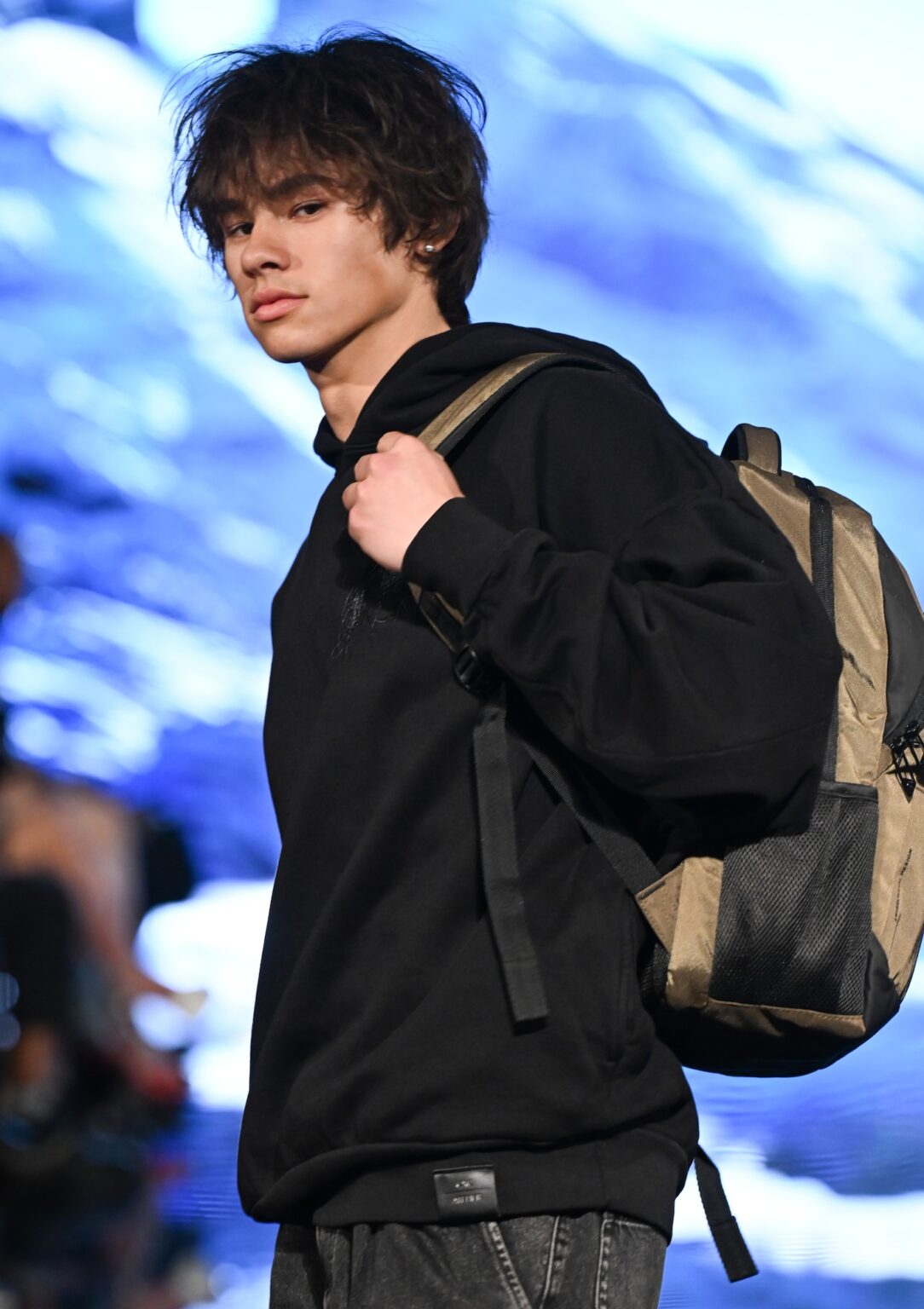 LOS ANGELES, CALIFORNIA - MARCH 13: A model walks the runway at the Swiss Digital Design show during Los Angeles Fashion Week Powered By Art Hearts Fashion at The Majestic on March 13, 2026 in Los Angeles, California. (Photo by Mark Gunter/Getty Images for Art Hearts Fashion)