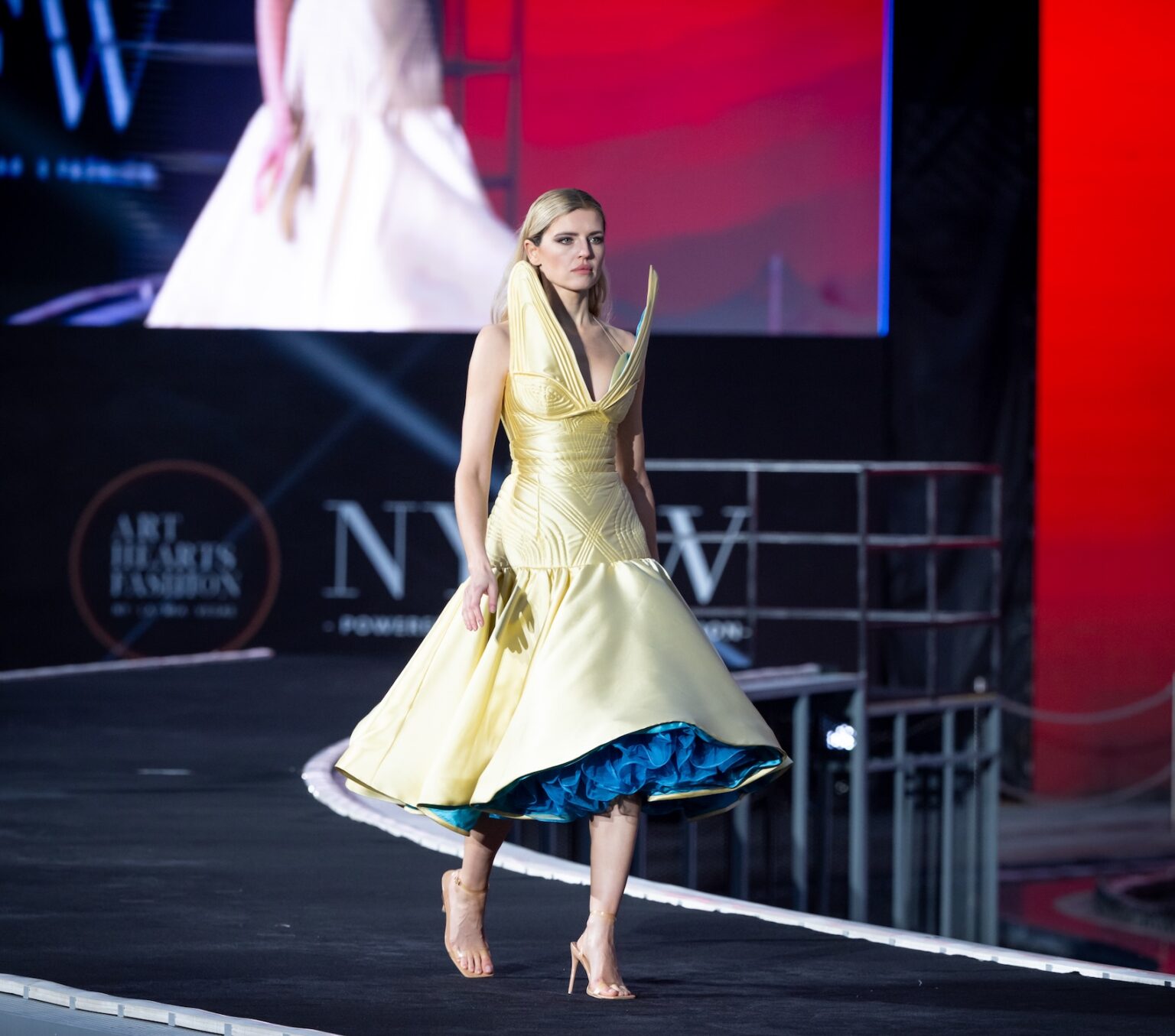 WUXI, CHINA - MARCH 19: Model Gosia Leitner walks the runway at the Merlin Castell show during Art Hearts Fashion Wuxi China at Smile Square Nianhua Bay on March 19, 2026 in Wuxi Jiangsu Province, China. (Photo by Mark Gunter/Getty Images for Art Hearts Fashion)
