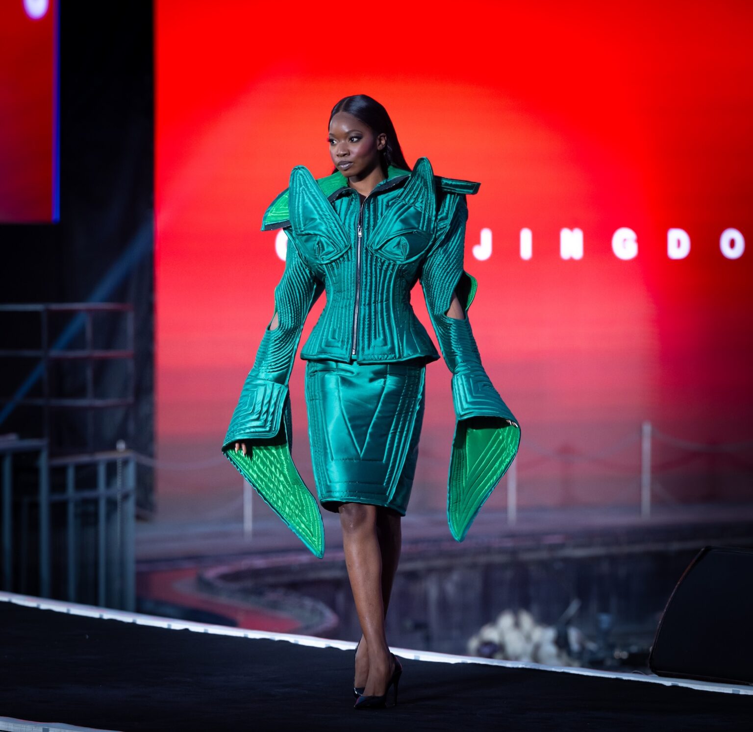 WUXI, CHINA - MARCH 19: Model Sira Monique Diakite walks the runway at the Merlin Castell show during Art Hearts Fashion Wuxi China at Smile Square Nianhua Bay on March 19, 2026 in Wuxi Jiangsu Province, China. (Photo by Mark Gunter/Getty Images for Art Hearts Fashion)