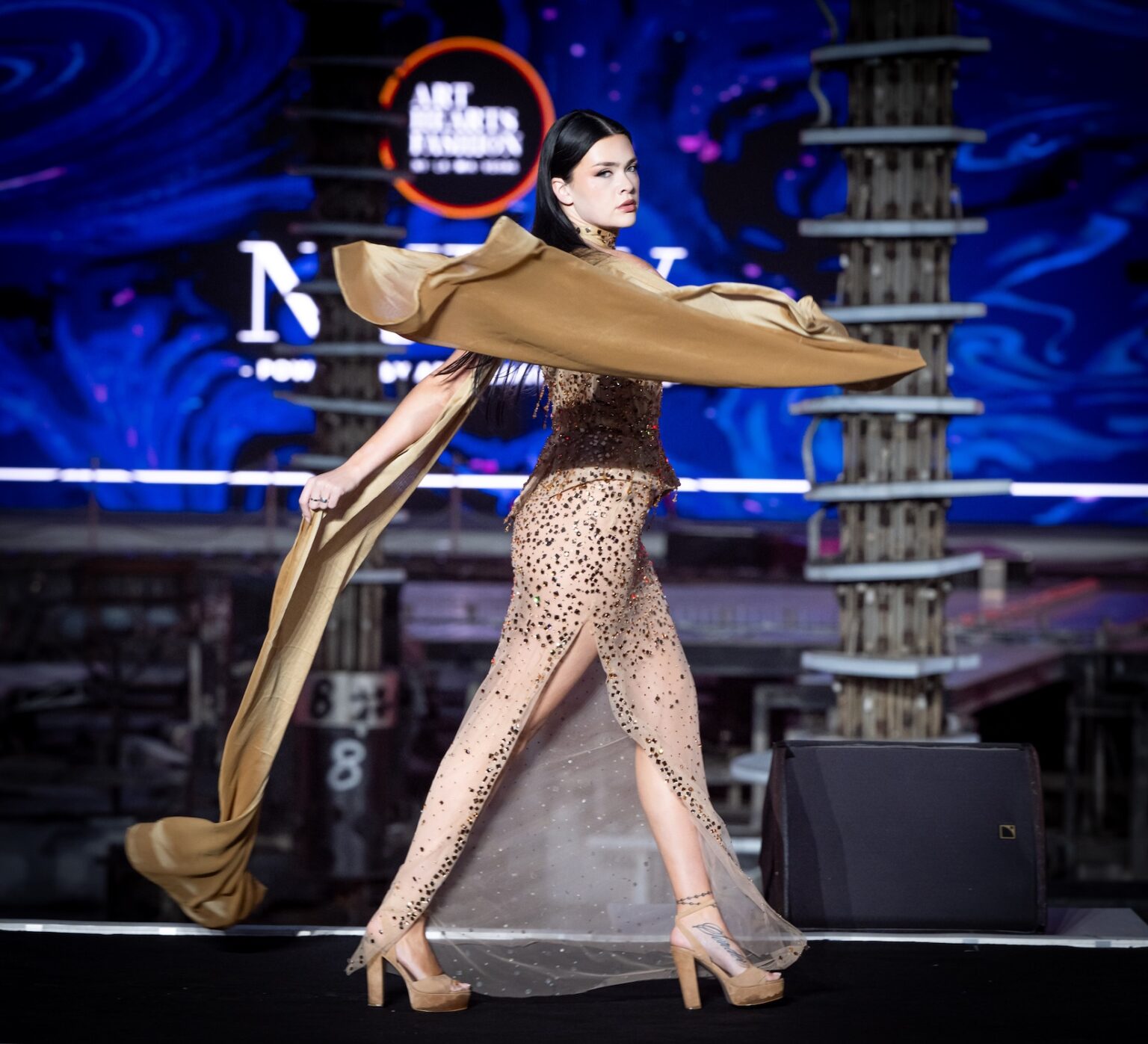 WUXI, CHINA - MARCH 19: Model Finnley Fisher walks the runway at the Will Franco show during Art Hearts Fashion Wuxi China March 19, 2026 at Smile Square Nianhua Bay on March 19, 2026 in Wuxi Jiangsu Province, China. (Photo by Mark Gunter/Getty Images for Art Hearts Fashion)