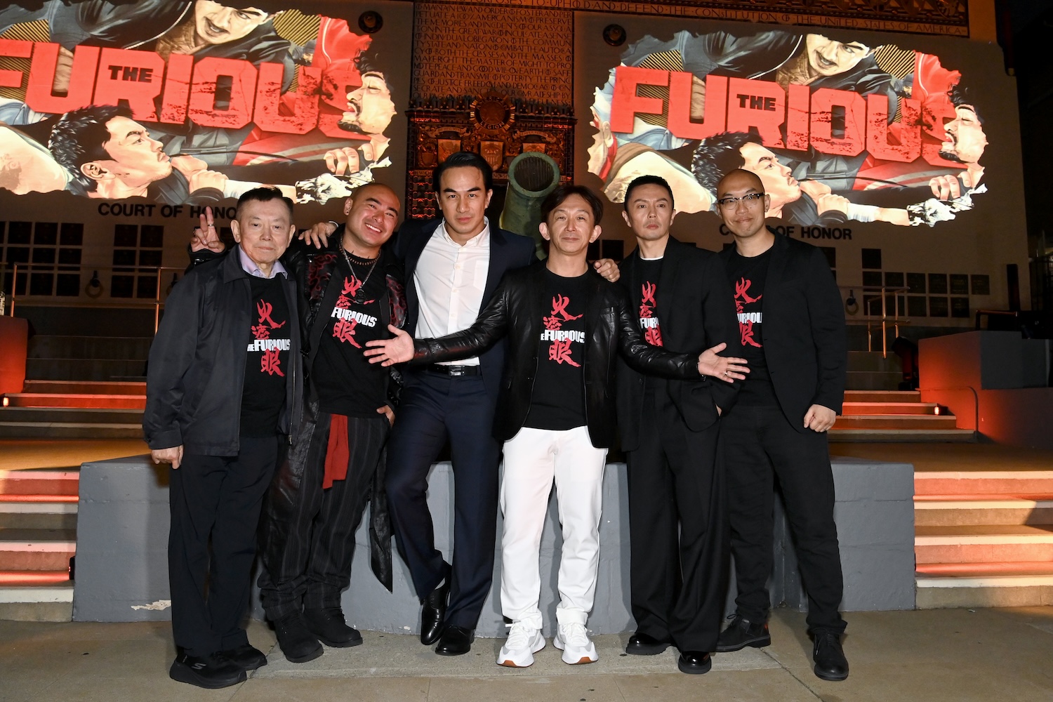 HOLLYWOOD, CALIFORNIA - MAY 28: (L-R) Bill Kong, Brian Le, Joe Taslim, Kenji Tanigaki, Xie Miao and Frank Hul attend "The Furious" Special Screening at Hollywood Post 43 - American Legion on May 28, 2026 in Hollywood, California. (Photo by Jon Kopaloff/Getty Images for Lionsgate)