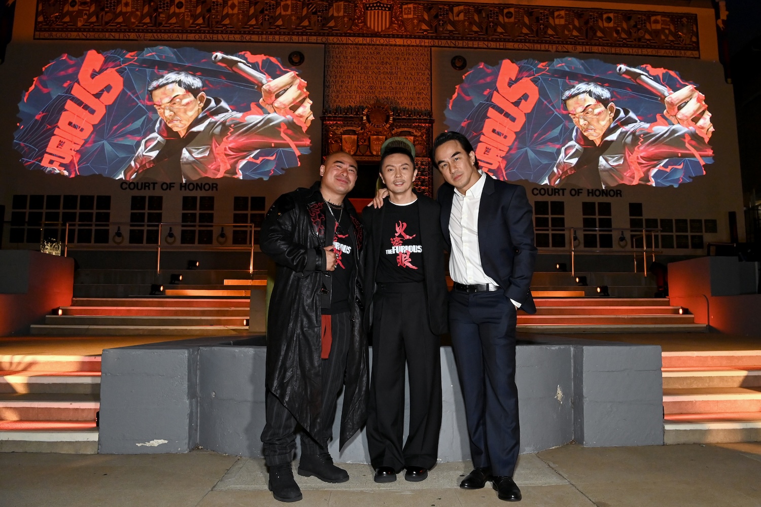 HOLLYWOOD, CALIFORNIA - MAY 28: (L-R) Brian Le, Xie Miao and Joe Taslim attend "The Furious" Special Screening at Hollywood Post 43 - American Legion on May 28, 2026 in Hollywood, California. (Photo by Jon Kopaloff/Getty Images for Lionsgate)
