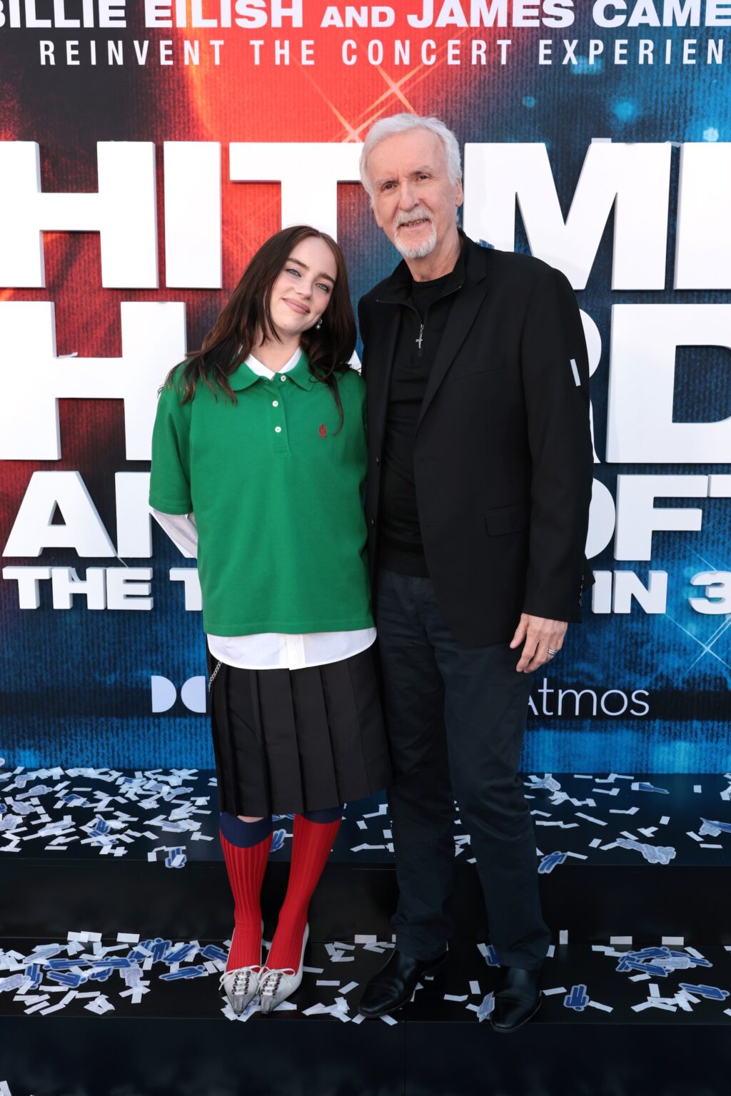 LOS ANGELES, CALIFORNIA - MAY 06: Billie Eilish (L) and James Cameron attend the "Billie Eilish Hit Me Hard and Soft: The Tour Live in 3D" US Premiere at the Historic Village Theatre on May 06, 2026, in Los Angeles, California. (Photo by Eric Charbonneau/Getty Images for Paramount Pictures)