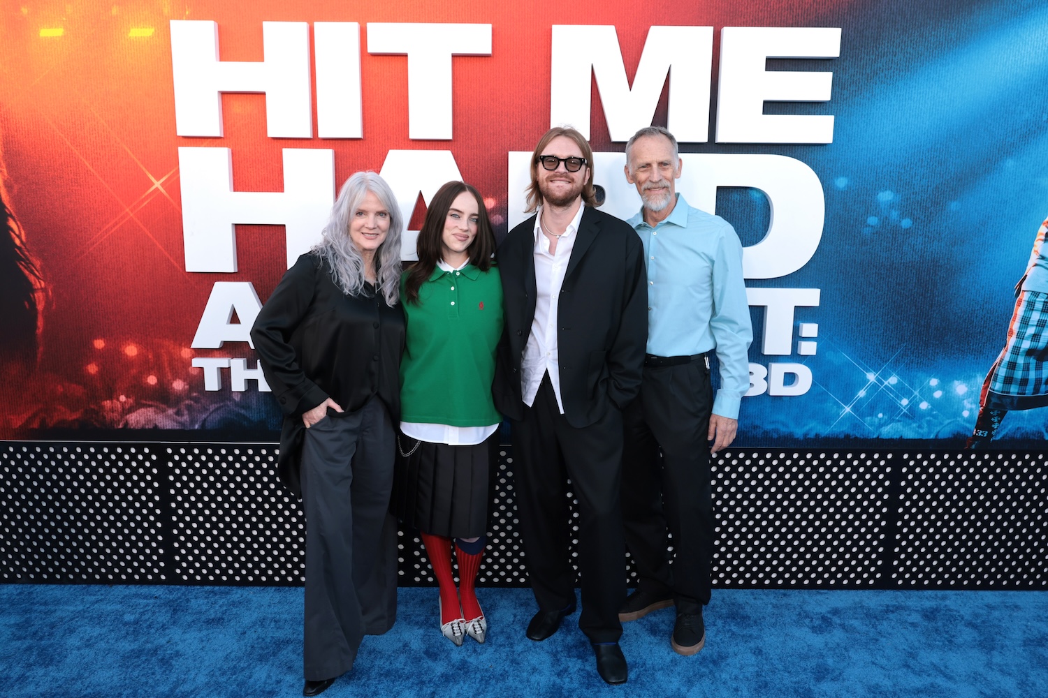 LOS ANGELES, CALIFORNIA - MAY 06: (L-R) Maggie Baird, Billie Eilish, Finneas O'Connell and Patrick O'Connell attend the "Billie Eilish Hit Me Hard and Soft: The Tour Live in 3D" US Premiere at the Historic Village Theatre on May 06, 2026, in Los Angeles, California. (Photo by Eric Charbonneau/Getty Images for Paramount Pictures)