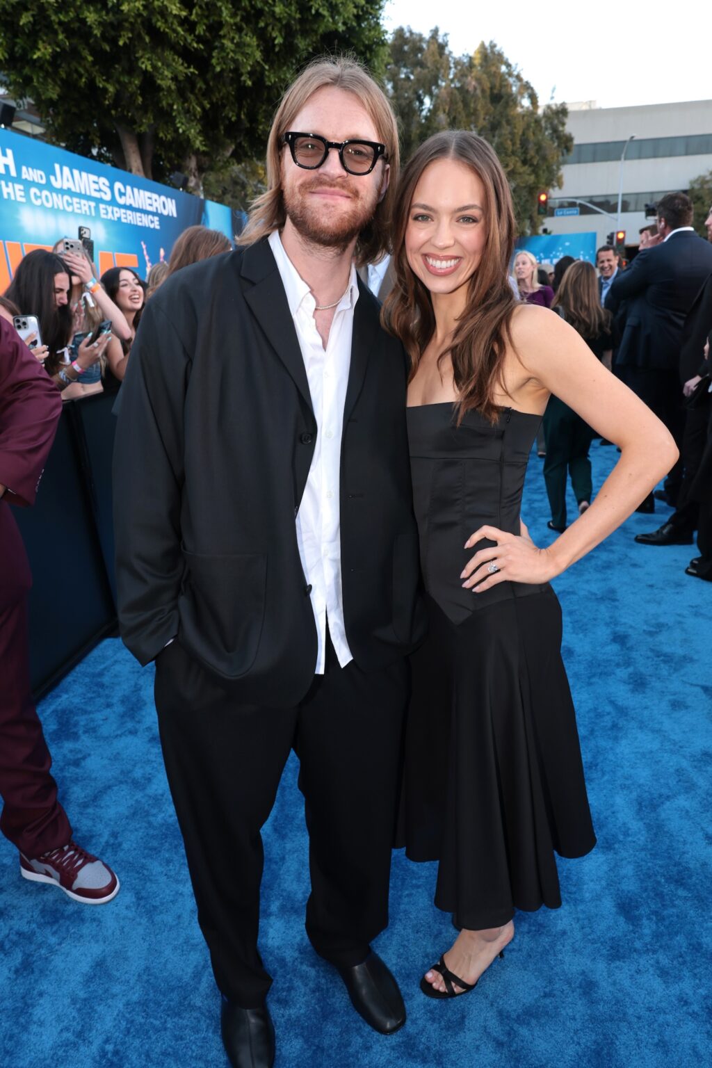 LOS ANGELES, CALIFORNIA - MAY 06: Finneas O'Connell (L) and Claudia Sulewski attend the "Billie Eilish Hit Me Hard and Soft: The Tour Live in 3D" US Premiere at the Historic Village Theatre on May 06, 2026, in Los Angeles, California. (Photo by Eric Charbonneau/Getty Images for Paramount Pictures)