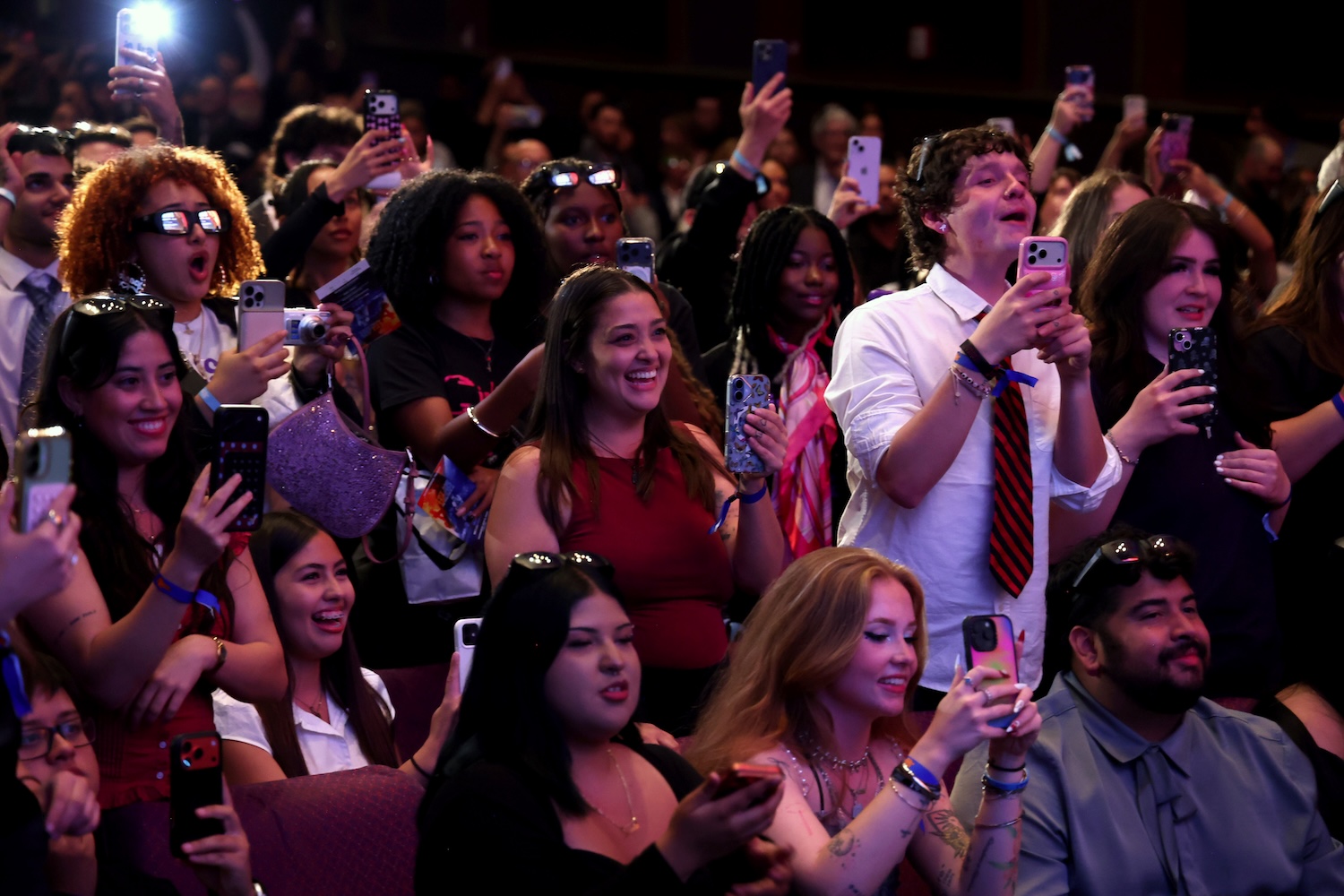 LOS ANGELES, CALIFORNIA - MAY 06: Fans attend the "Billie Eilish Hit Me Hard and Soft: The Tour Live in 3D" US Premiere at the Historic Village Theatre on May 06, 2026, in Los Angeles, California. (Photo by Phillip Faraone/Getty Images for Paramount Pictures)