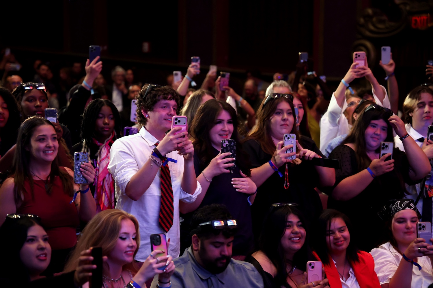 LOS ANGELES, CALIFORNIA - MAY 06: Fans attend the "Billie Eilish Hit Me Hard and Soft: The Tour Live in 3D" US Premiere at the Historic Village Theatre on May 06, 2026, in Los Angeles, California. (Photo by Phillip Faraone/Getty Images for Paramount Pictures)