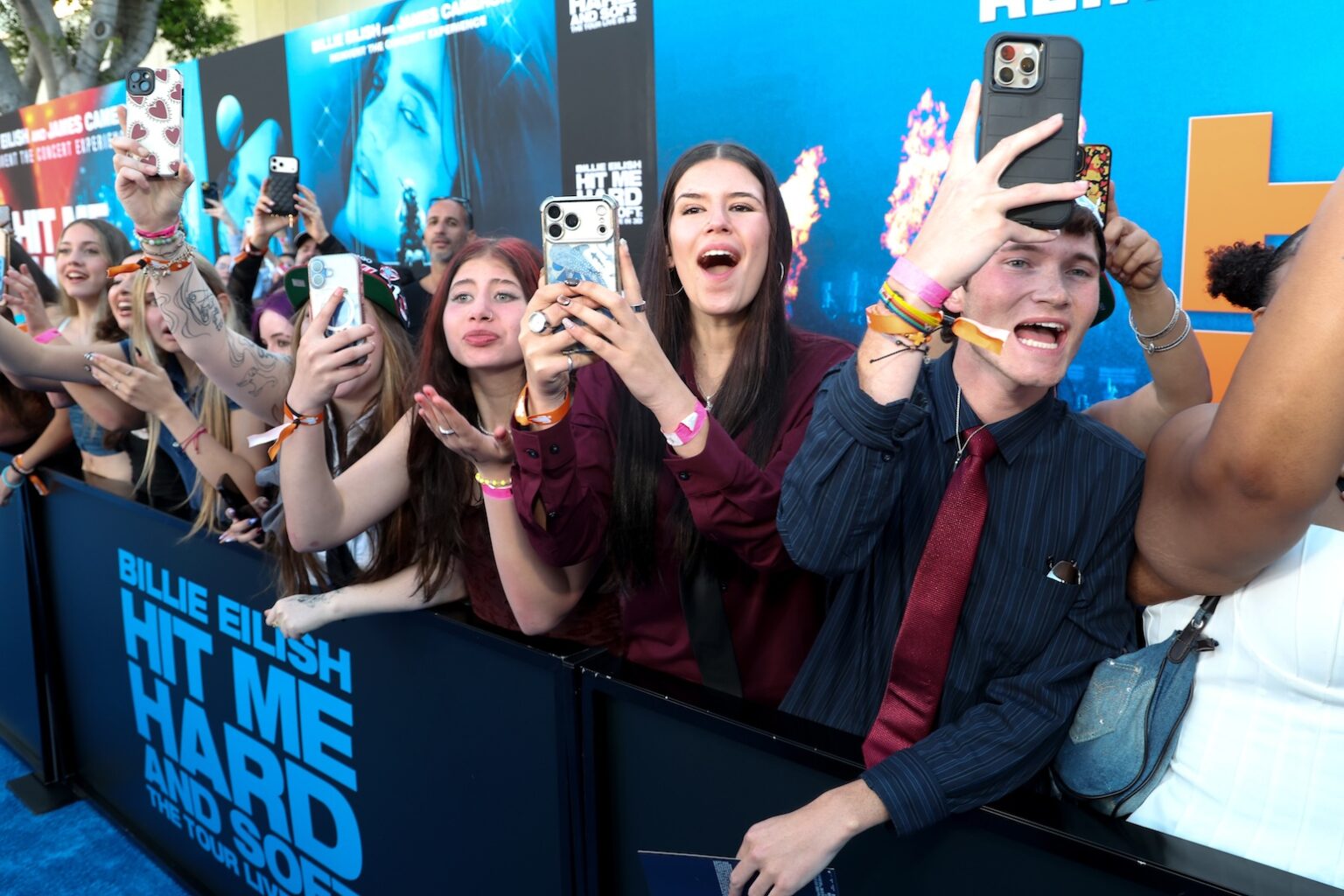 LOS ANGELES, CALIFORNIA - MAY 06: Fans attend the "Billie Eilish Hit Me Hard and Soft: The Tour Live in 3D" US Premiere at the Historic Village Theatre on May 06, 2026, in Los Angeles, California. (Photo by Phillip Faraone/Getty Images for Paramount Pictures)