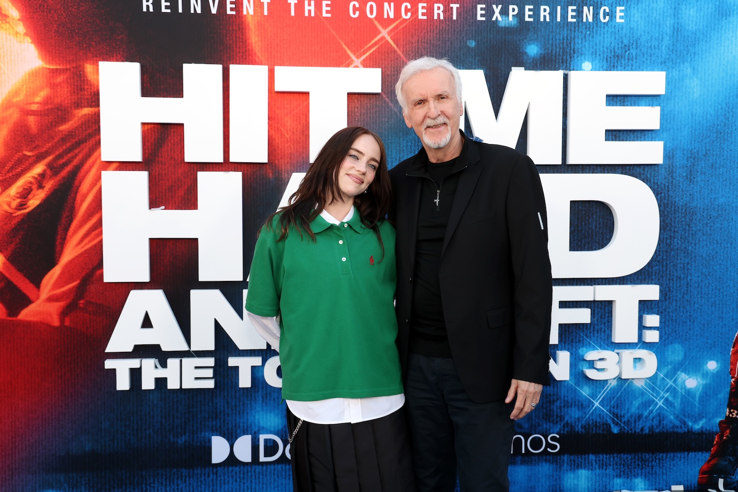 LOS ANGELES, CALIFORNIA - MAY 06: (L-R) Billie Eilish and James Cameron attend the "Billie Eilish Hit Me Hard and Soft: The Tour Live in 3D" US Premiere at the Historic Village Theatre on May 06, 2026, in Los Angeles, California. (Photo by Phillip Faraone/Getty Images for Paramount Pictures)
