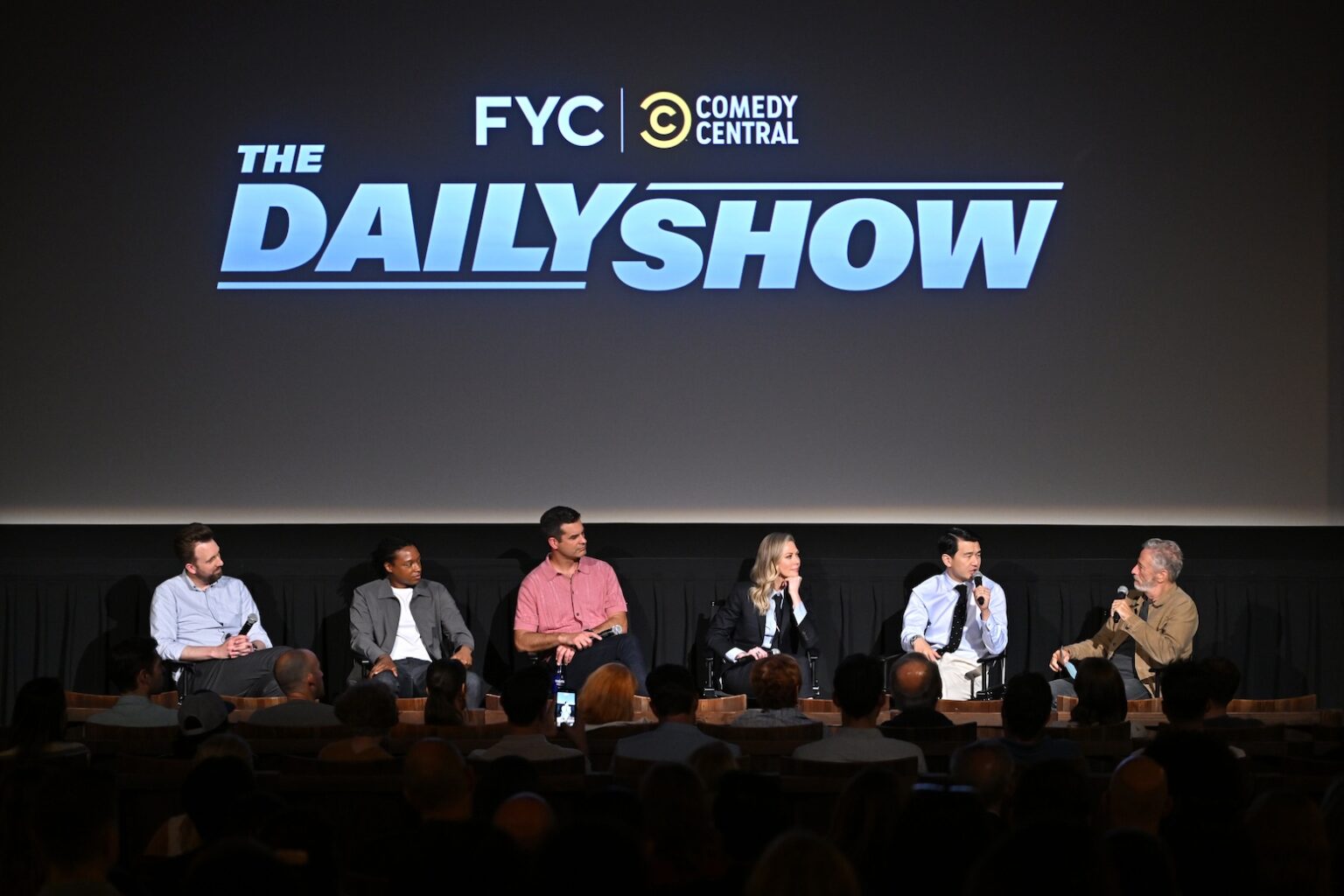 NEW YORK, NEW YORK - JUNE 09: (L-R) Jordan Klepper, Josh Johnson, Michael Kosta, Desi Lydic, Ronny Chieng, and Jon Stewart attend Comedy Central's "The Daily Show" FYC Event at Metrograph on June 09, 2026 in New York City. (Photo by Roy Rochlin/Getty Images for Paramount+)