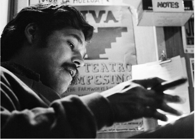 Luis Valdez reading script. (Credit: Elizabeth Sunflower / Retro Photo Archive.)